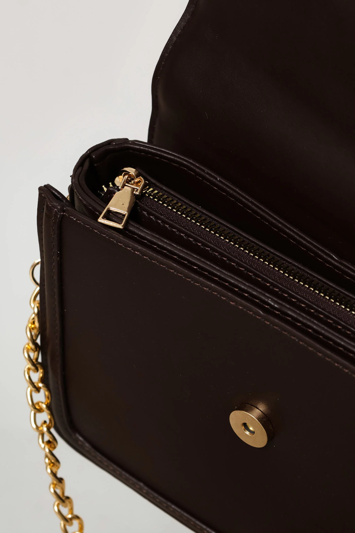 Gold Clasp Satchel Bag - Chocolate - Image 7
