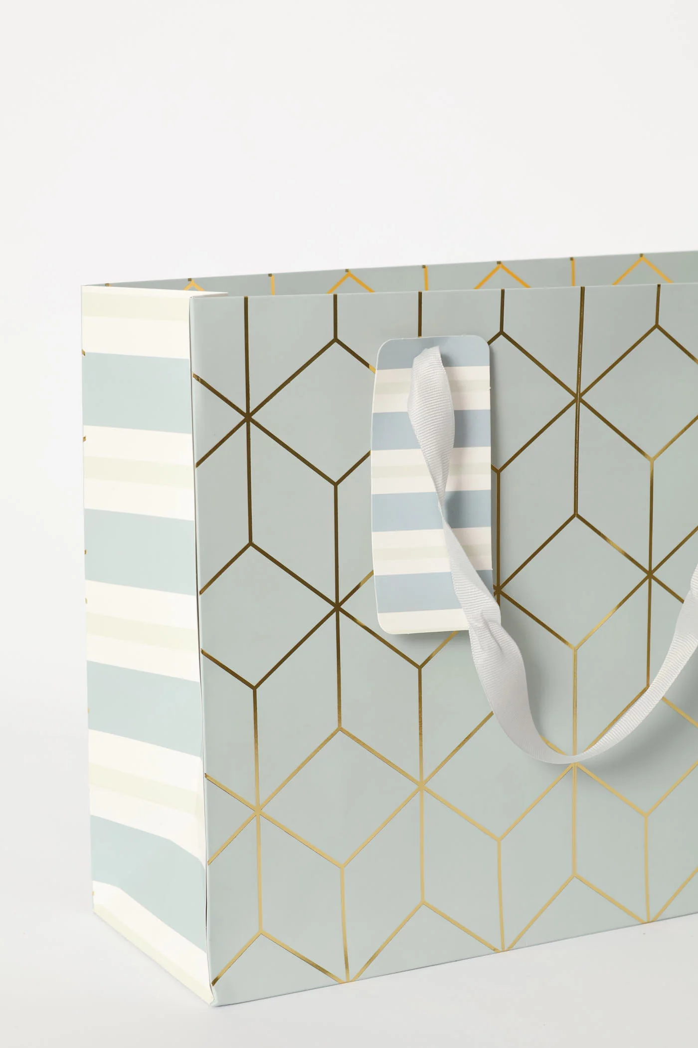Gold Foil Cube Print Gift Bag - Light Blue - Image 2