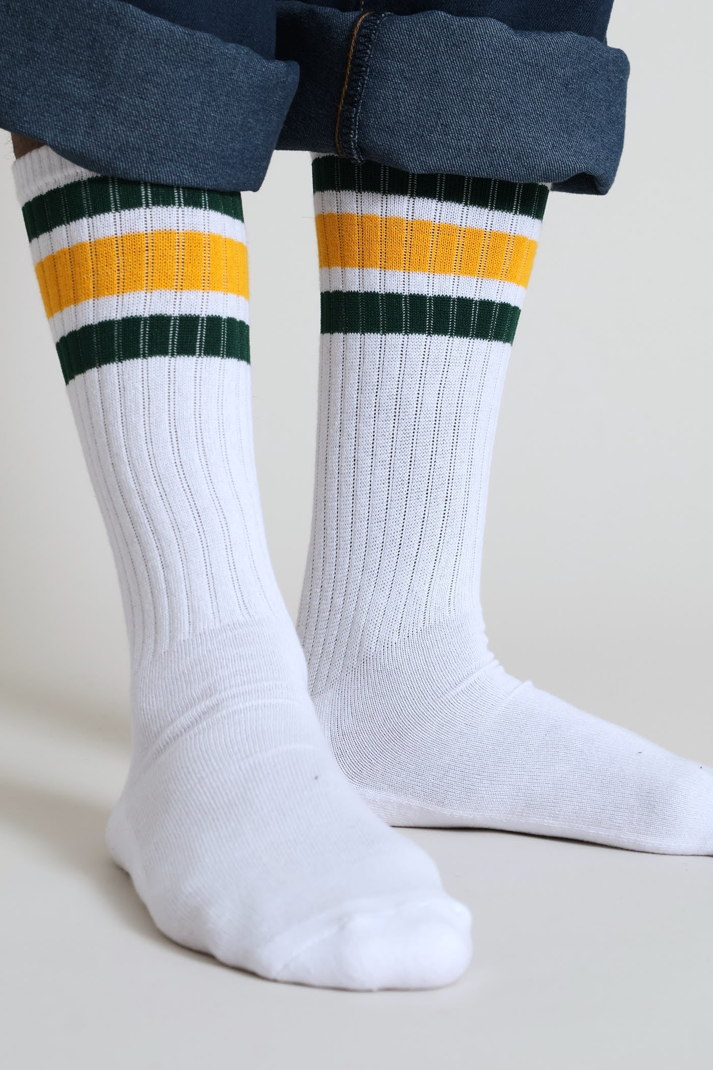 Green & Gold stripe Sport Socks - White - Image 3