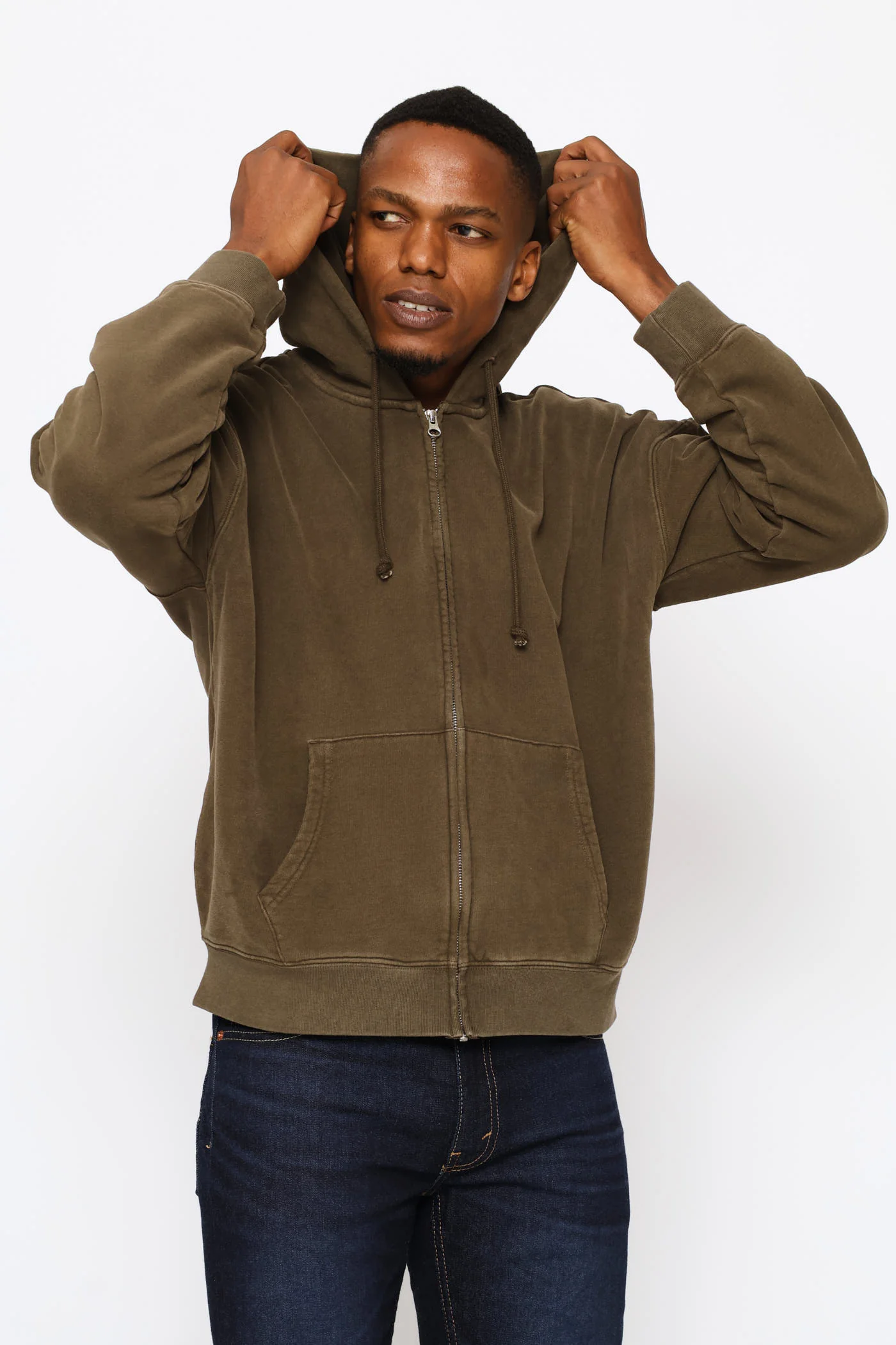 Hayes Boxy Full Zip Grunge Sweater - Brown - Image 4