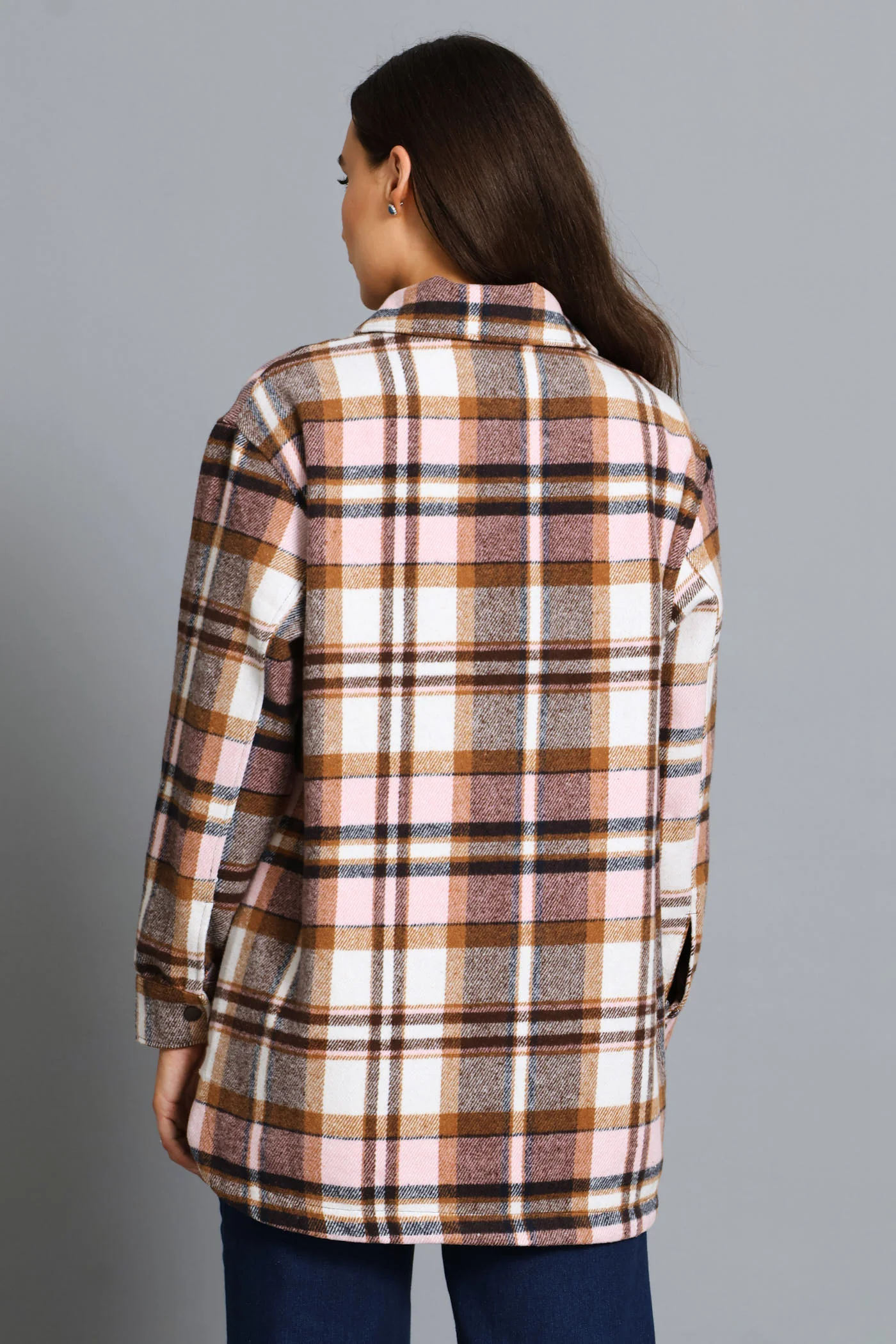 Heavy Lined Melton Oversized Button Through Jacket - Light Pink - Image 4