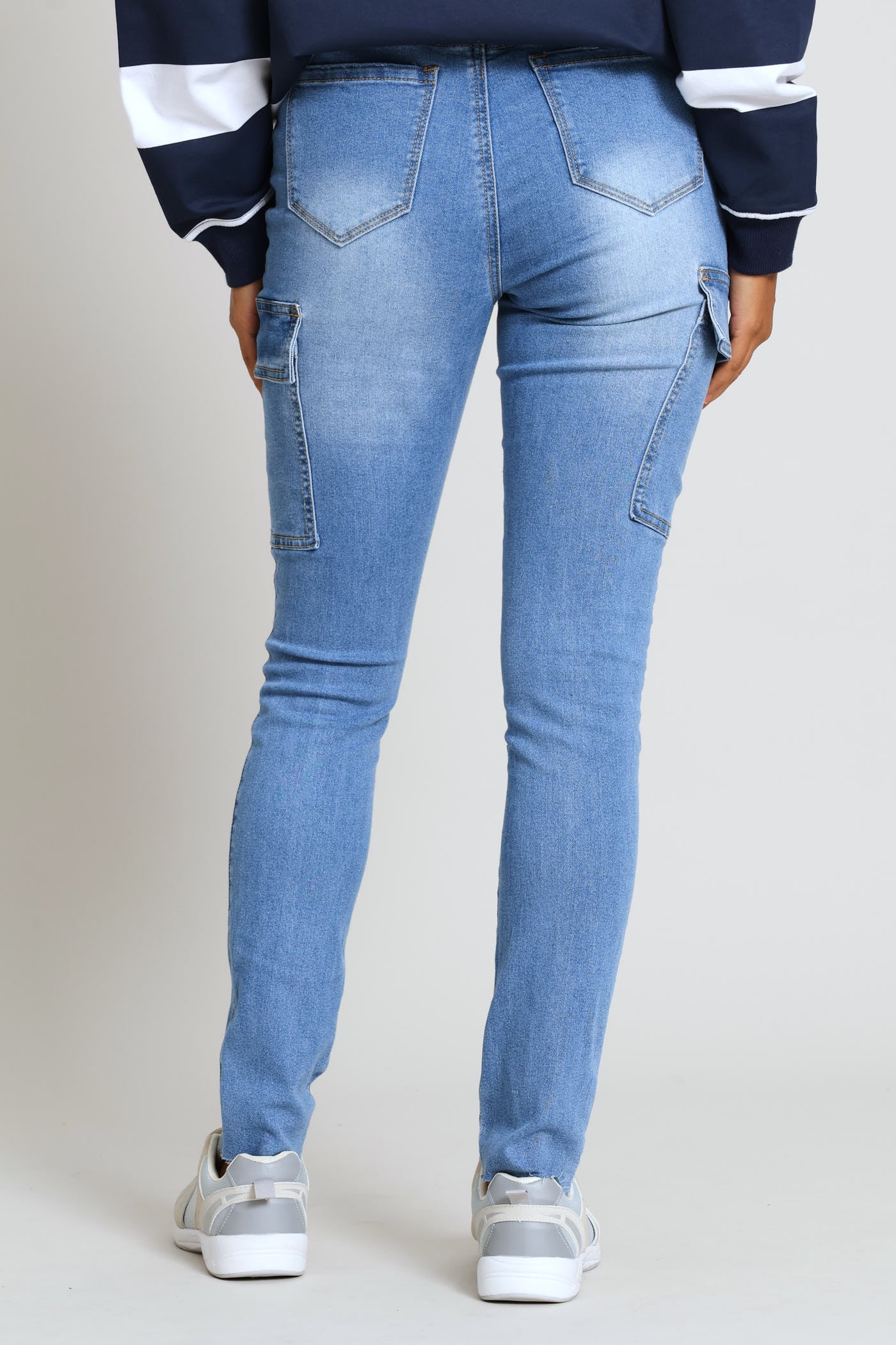 Hi-Rise Cargo Pocket Skinny Denim - Light Wash - Image 6