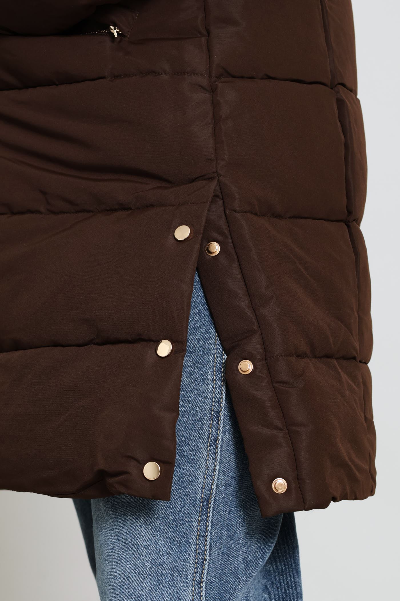 Hooded Long Sleeve Puffer Jacket - Brown - Image 7