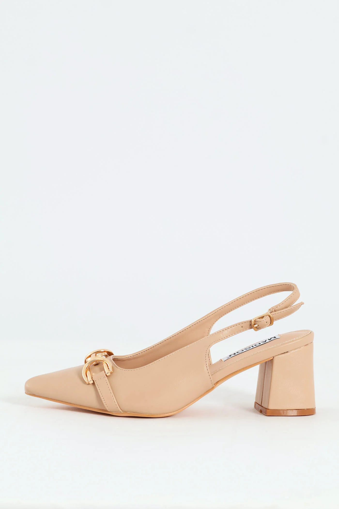 Horseshoe Strap Slingback Block Heel - Nude - Image 5