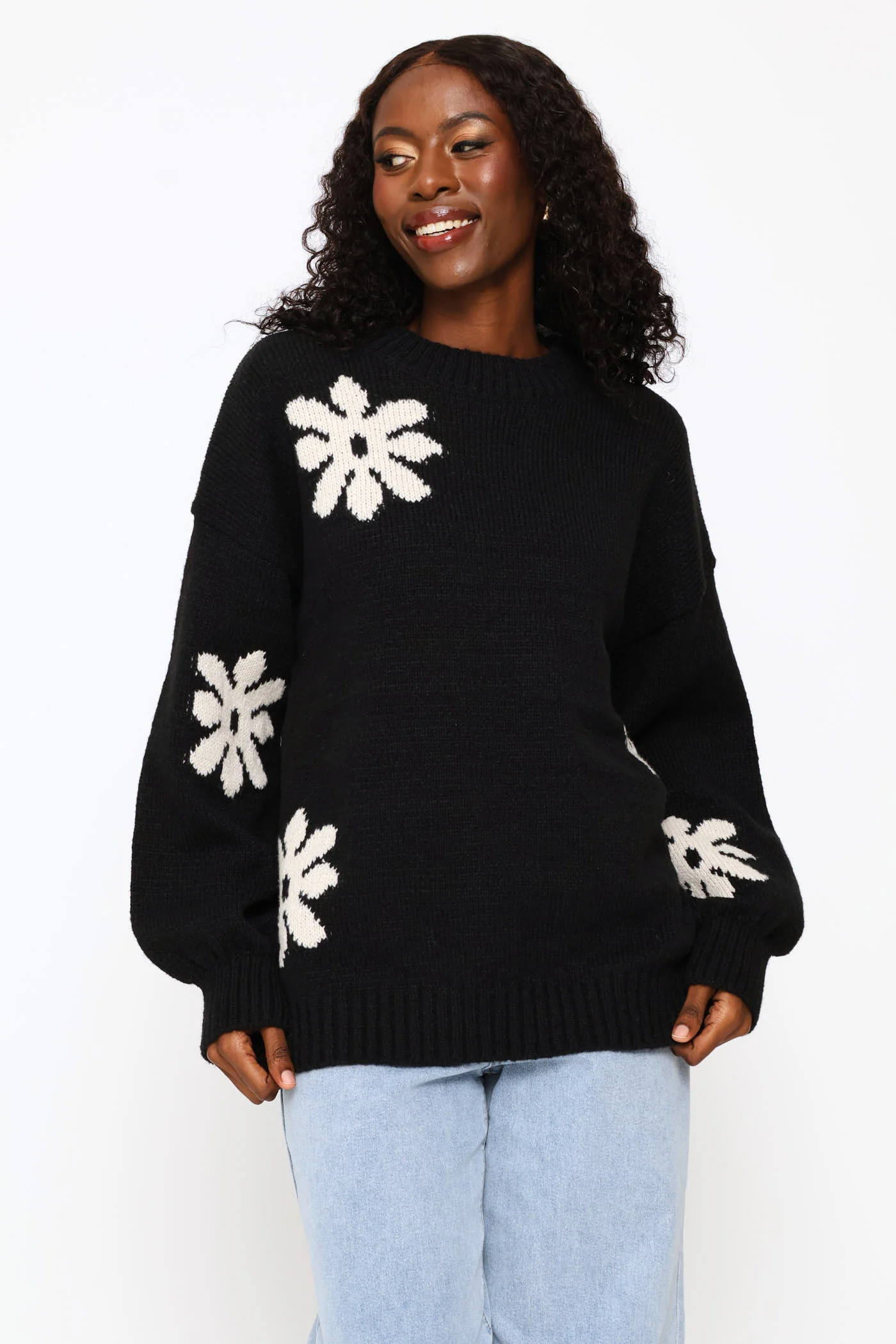 Jacquard Print Pullover - Black