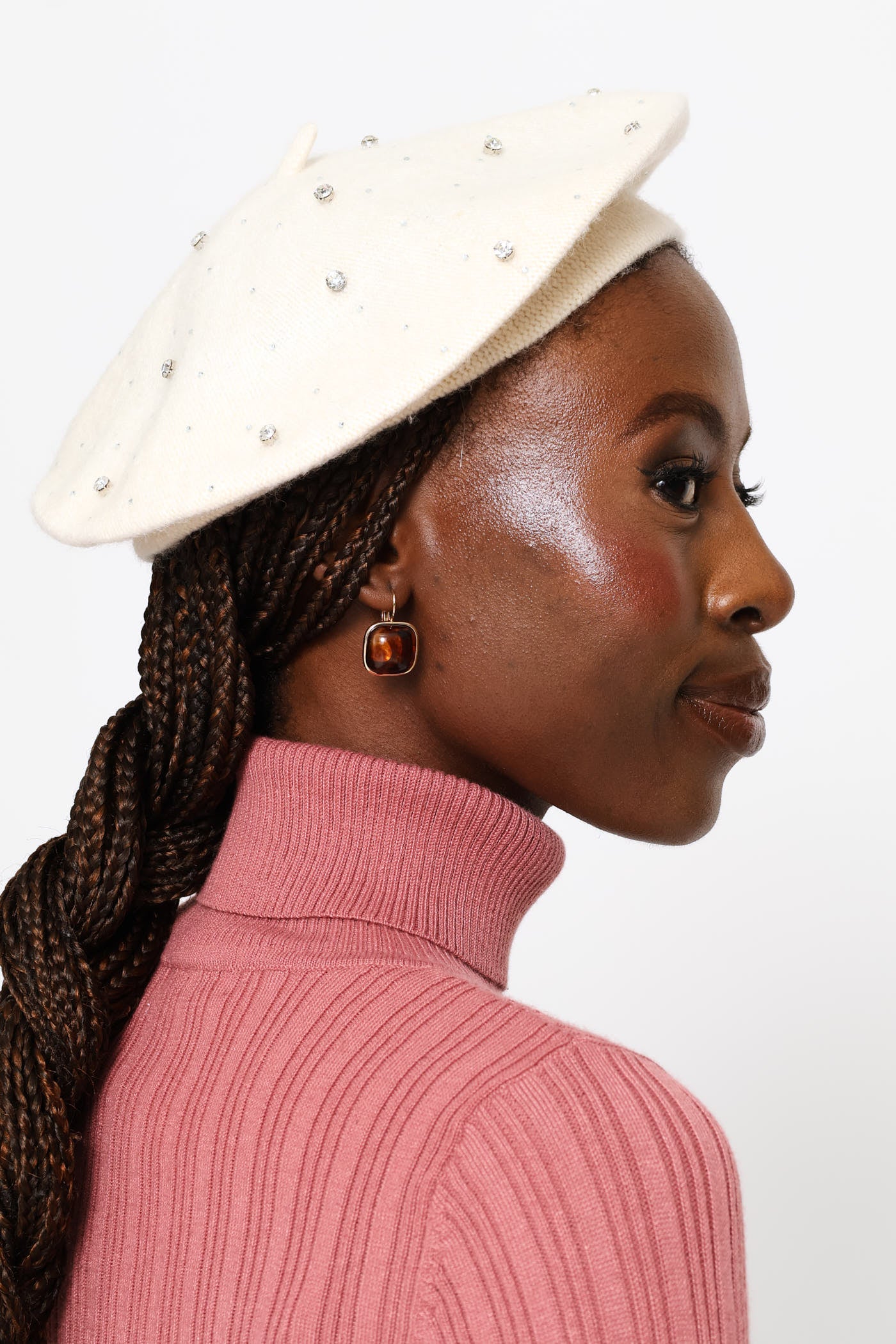Jewel Embellished Beret - Cream - Image 3