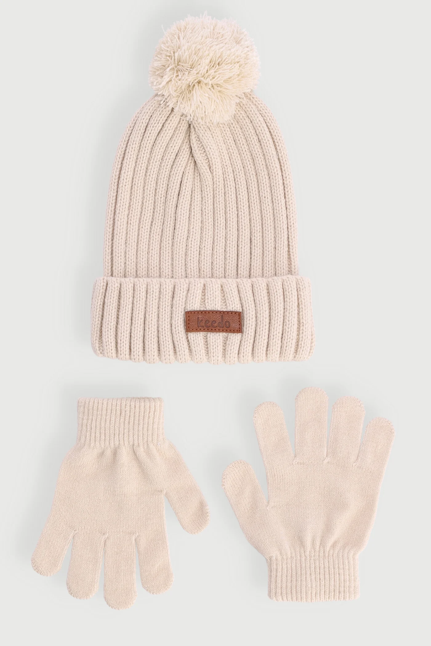 Keedo Girls Beanie & Glove Set - Beige