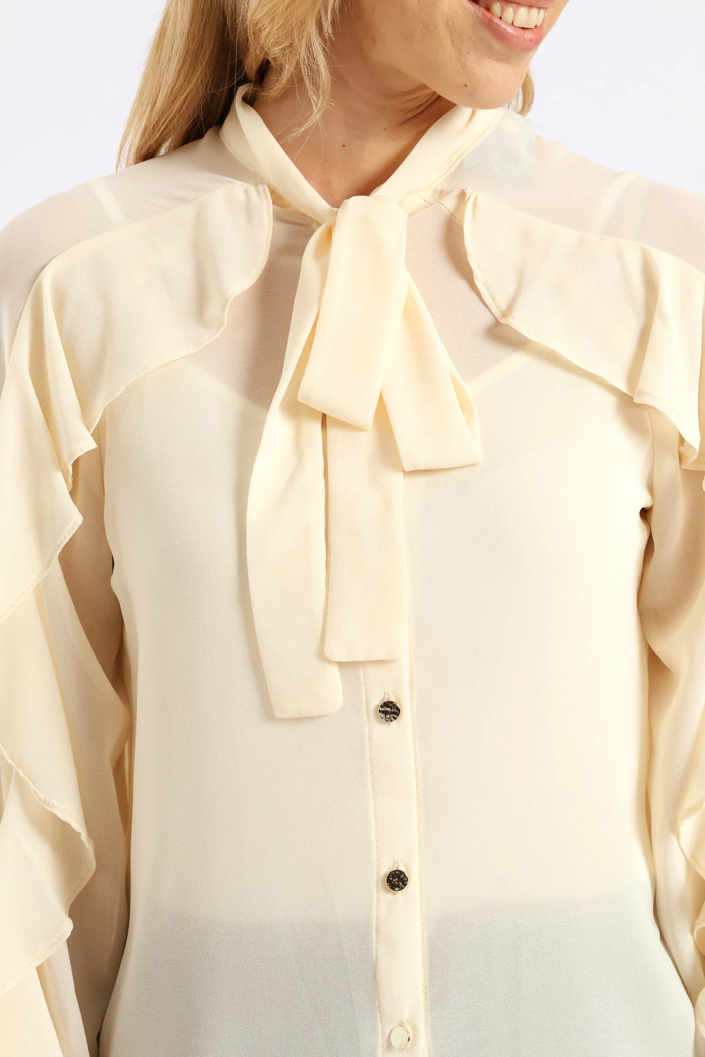 Kitty Bow Ruffle Shirt - Cream - Image 2