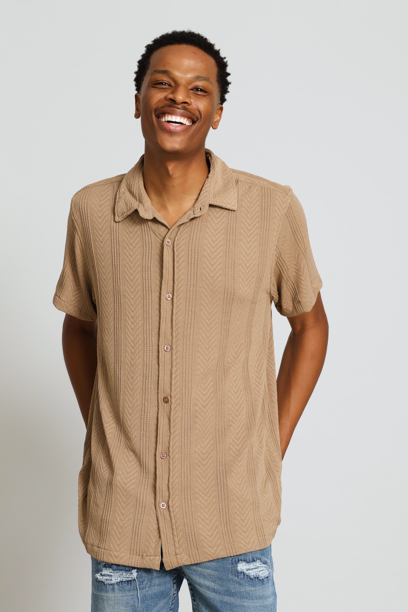 Knit Fashion Shirt - Taupe - Image 2