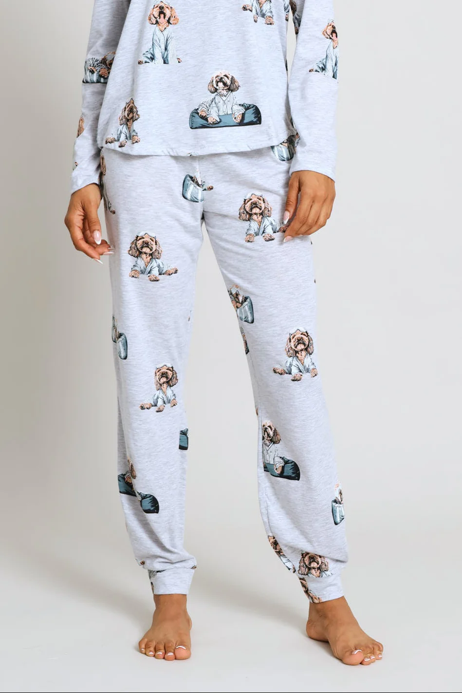 Knit Poodle Sleep Jogger - Grey Melange - Image 2