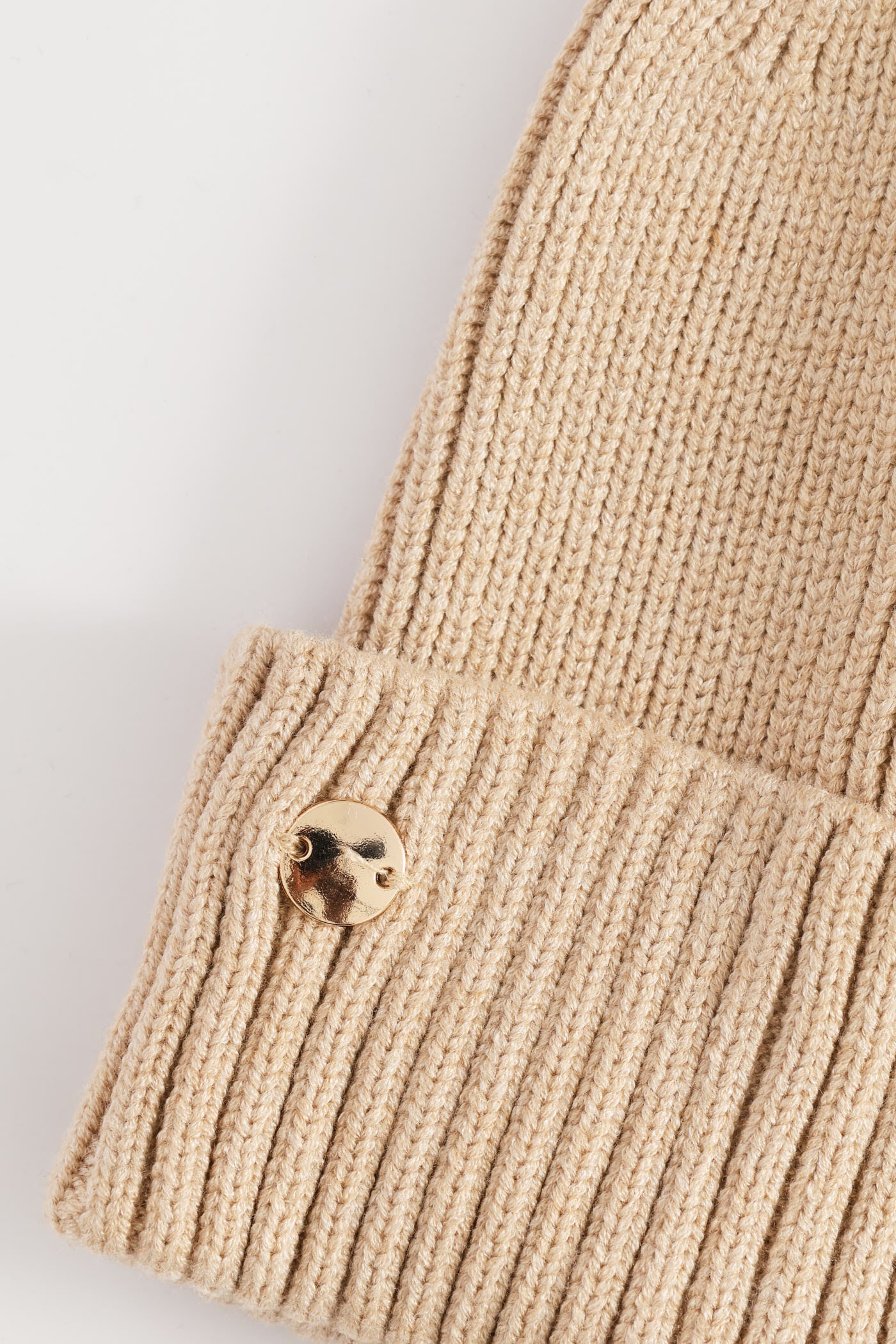 Knitted Pom Pom Beanie - Oatmeal - Image 2