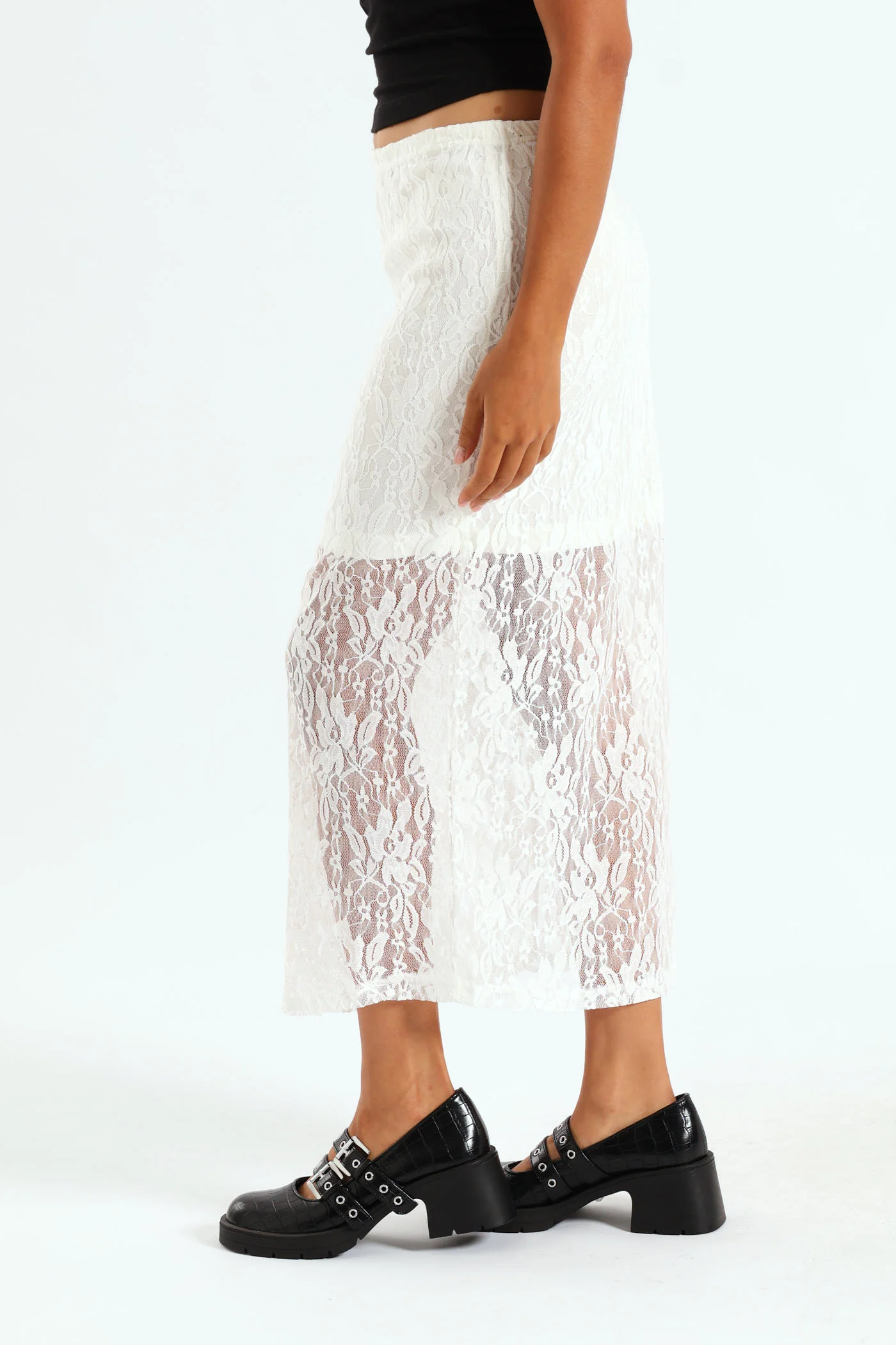 Lace Midi Skirt - White - Image 3