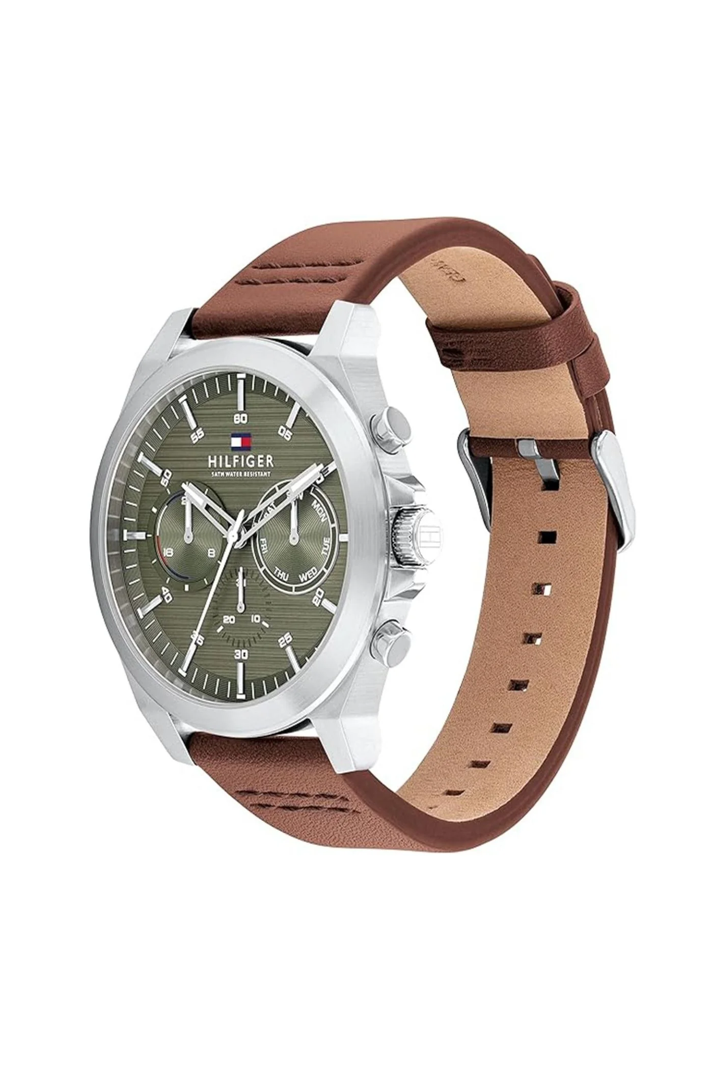 Lance Green Dial Brown Leather Strap Watch - Brown - Image 3