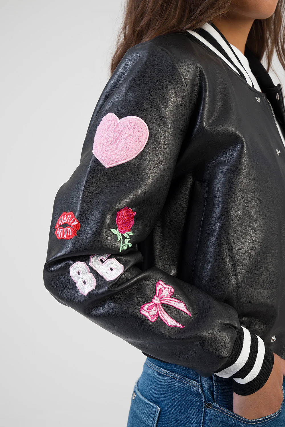 Logo Patch & Rib Detail Bomber Jacket - Black - Image 4