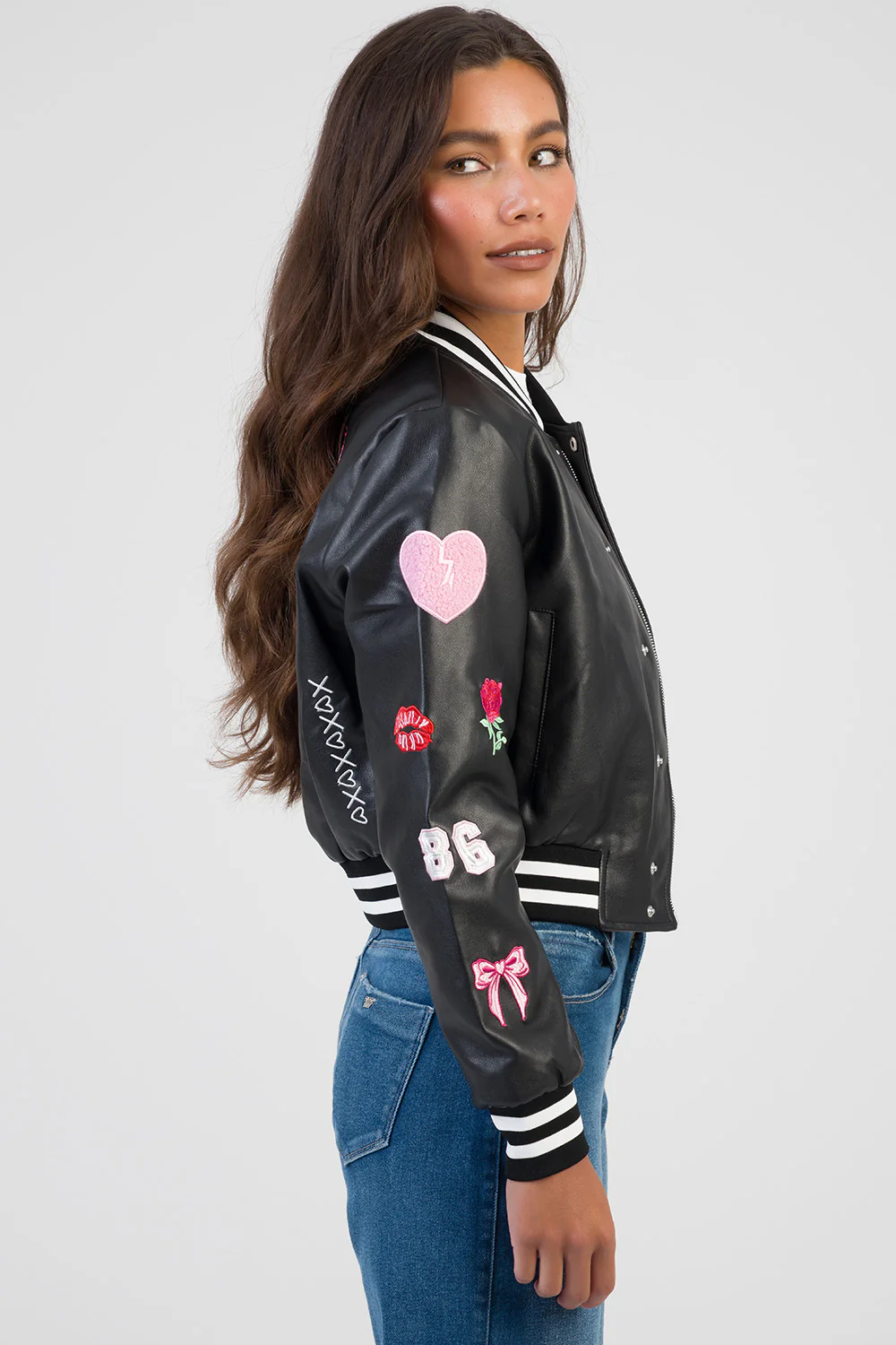 Logo Patch & Rib Detail Bomber Jacket - Black - Image 5