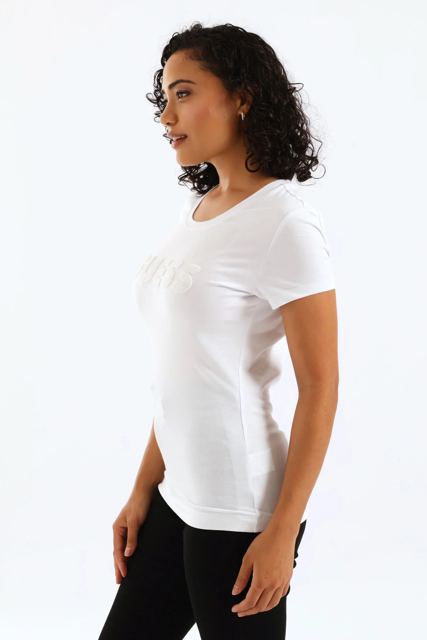 Logo String Pearl Beads Tee - White - Image 3