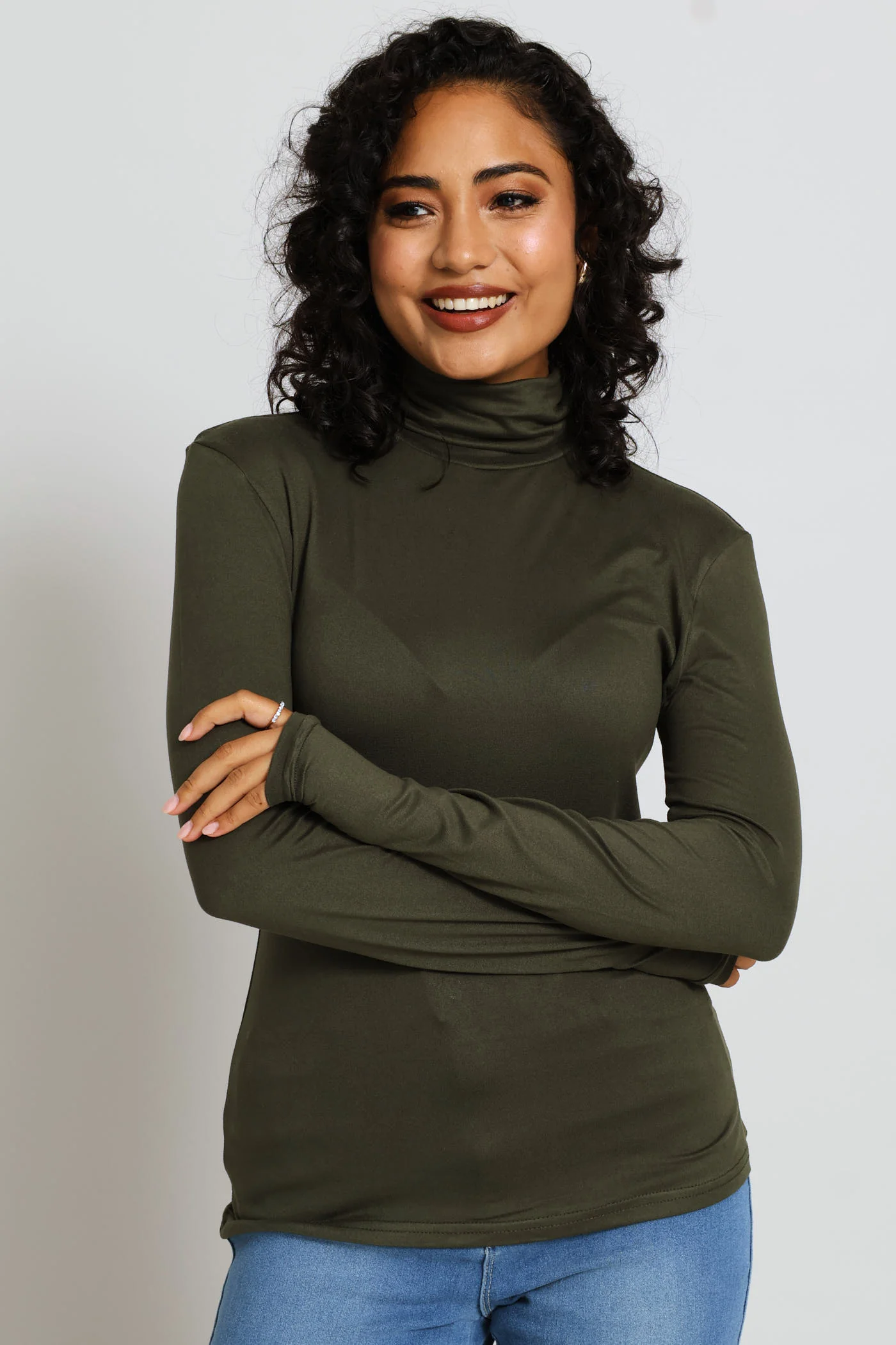 Long Sleeve Basic Poloneck Top - Dark Fatigue