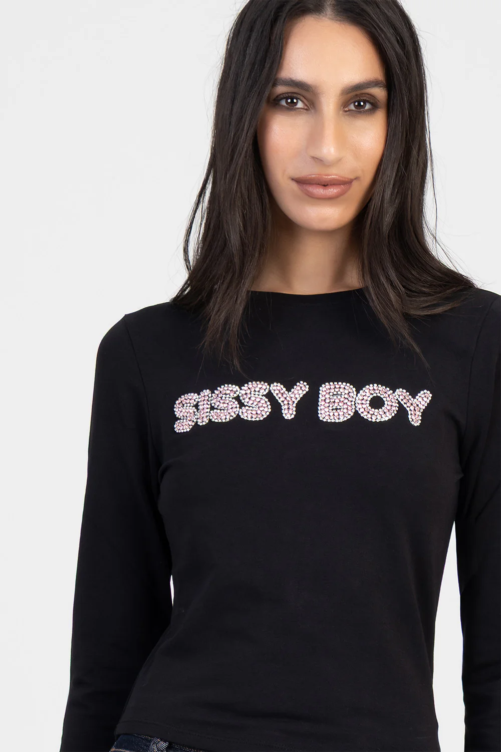 Long Sleeve Brand Transfer Baby Tee - Black - Image 2