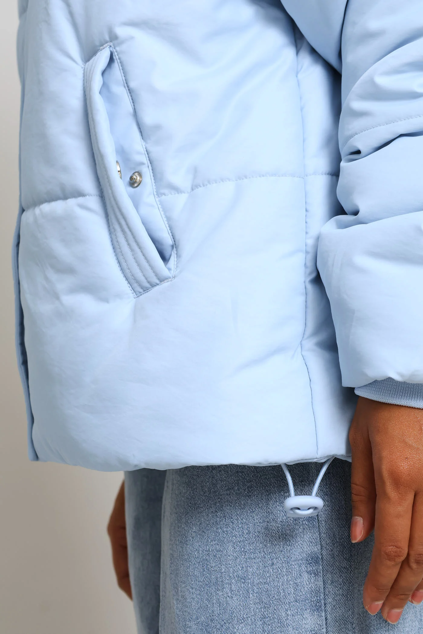 Long Sleeve Concealed Front Quilted Puffer Jacket - Light Blue - Image 3