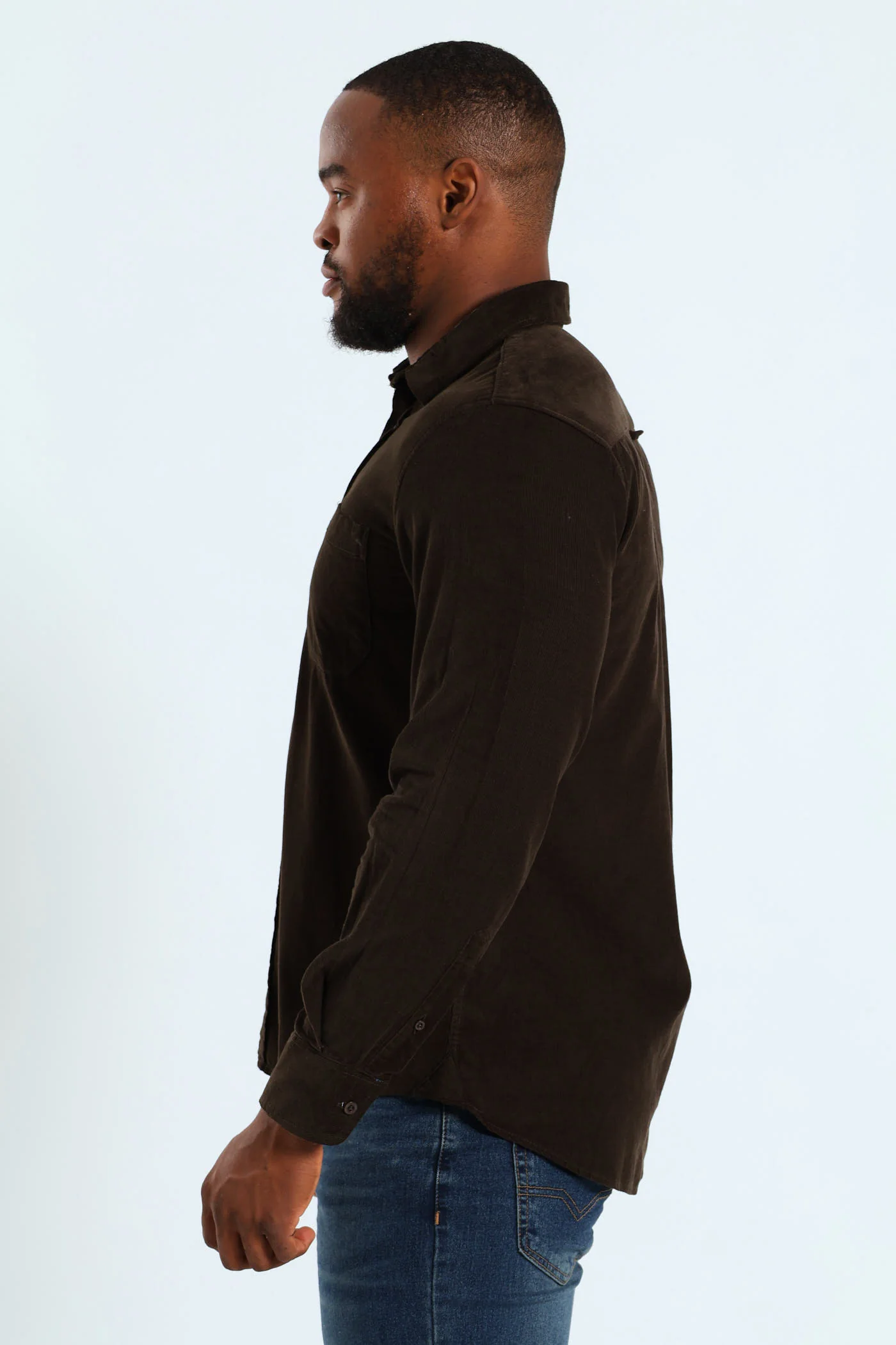 Long Sleeve Corduroy Shirt - Mid Brown - Image 2