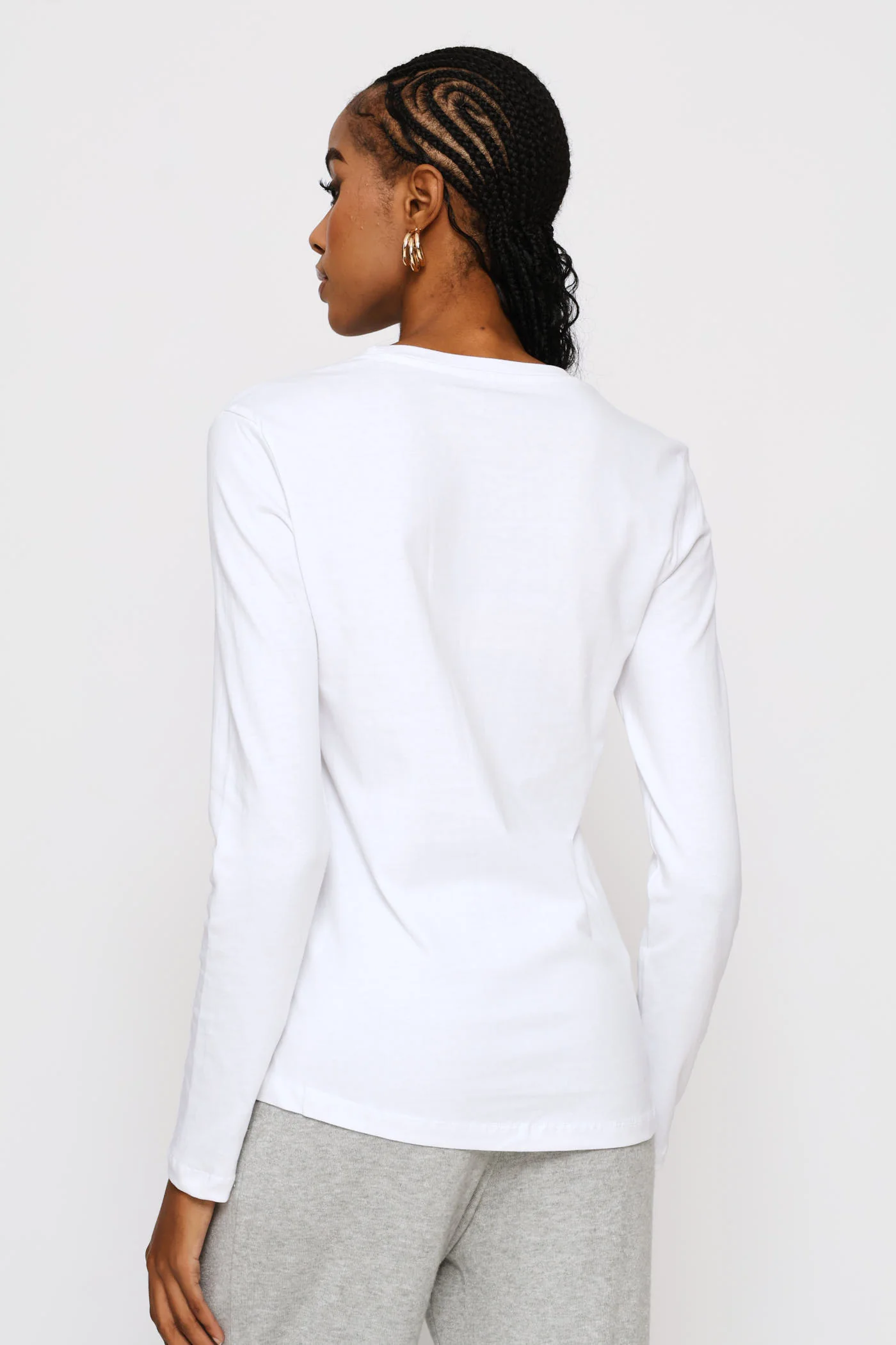 Long Sleeve Cotton Crew Tee - White - Image 4