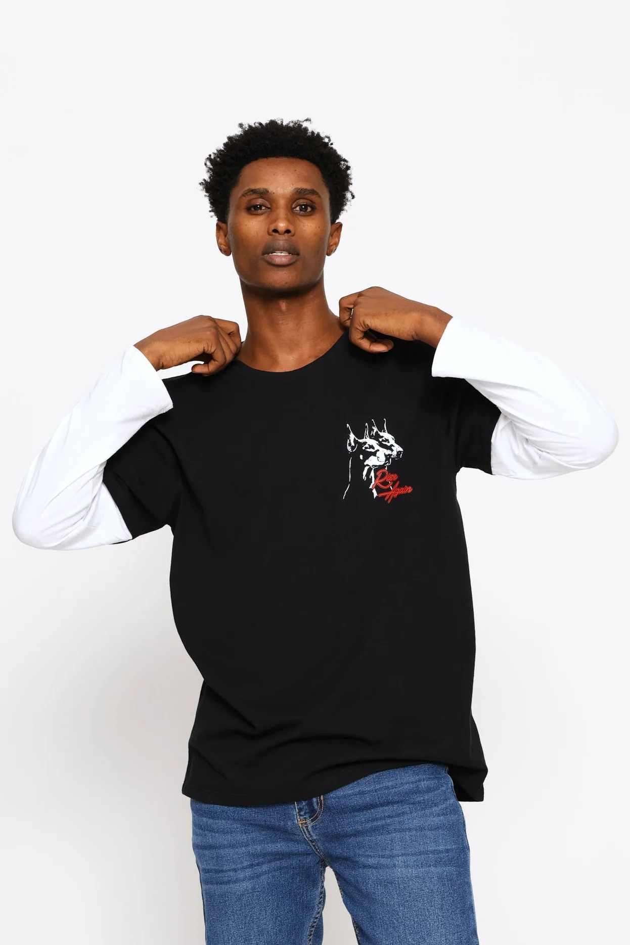 Long Sleeve Dog Print Tee - Black
