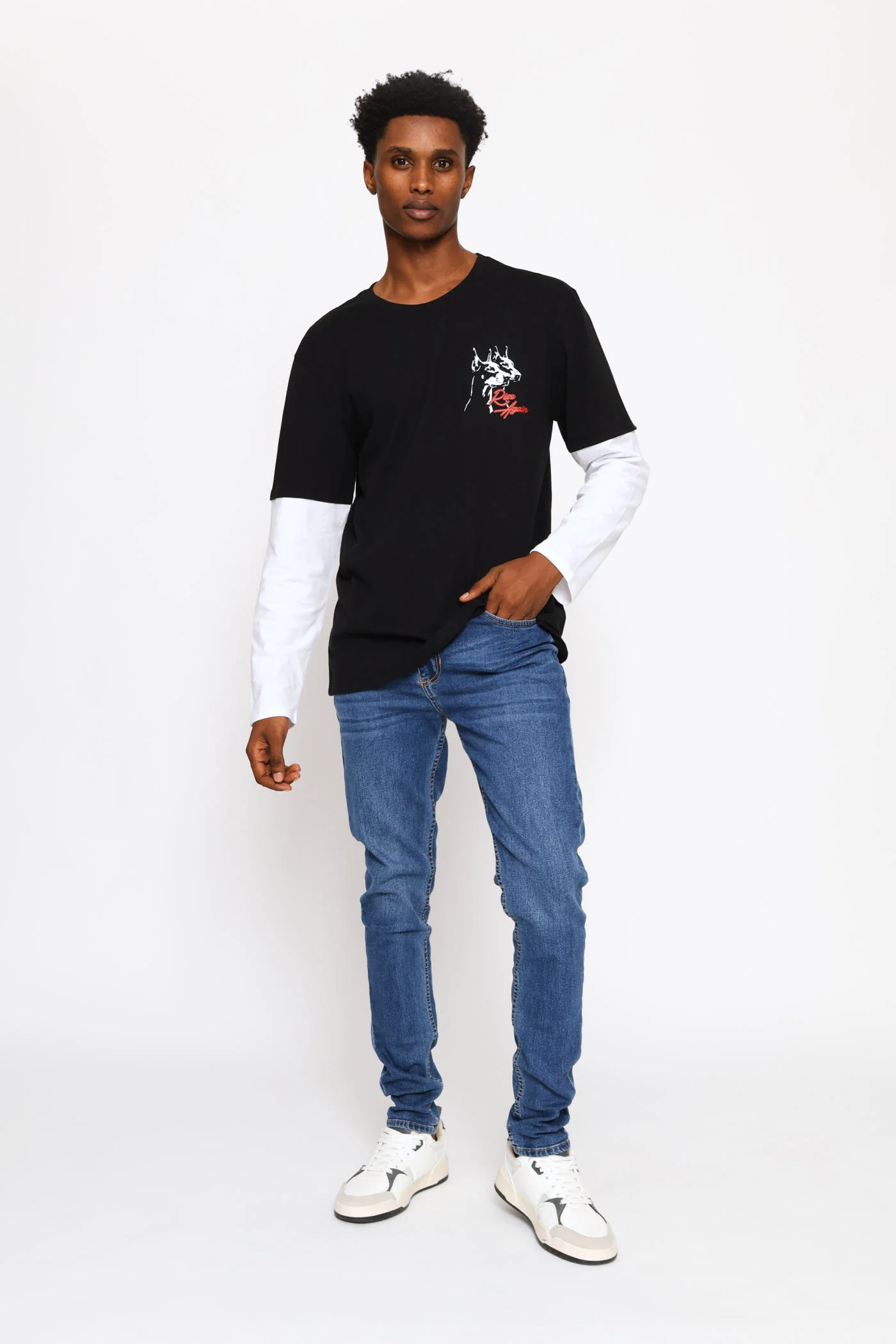 Long Sleeve Dog Print Tee - Black - Image 6