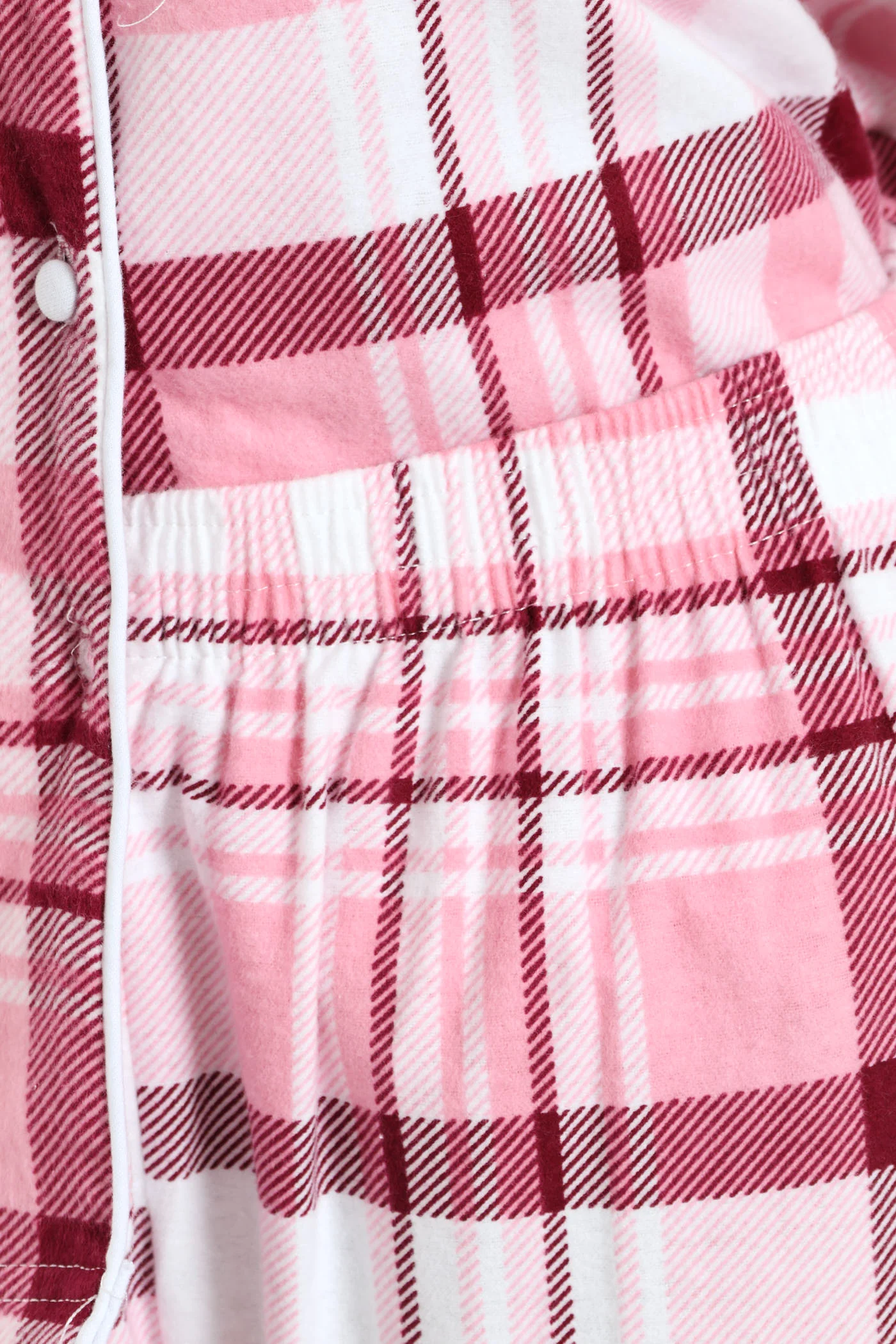 Long Sleeve Flannel Check Button Through & Pants Set - White/Pink - Image 4