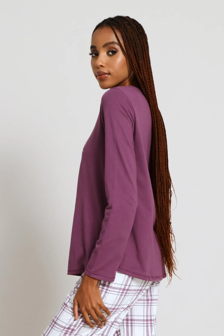 Long Sleeve Screen Foil Knit Tee - Purple - Image 3