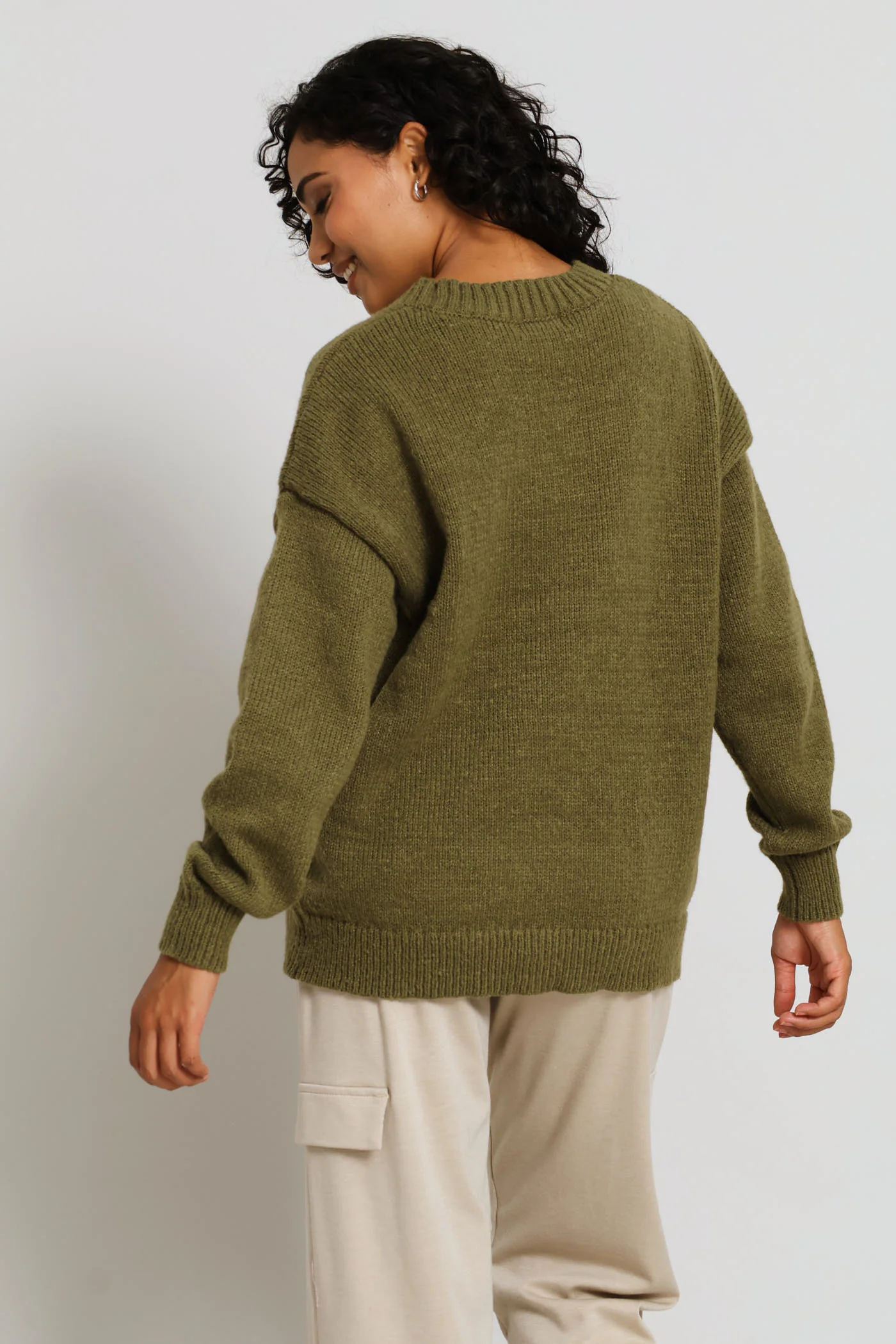 Long Sleeve Slogan Sweater - Fatigue - Image 5
