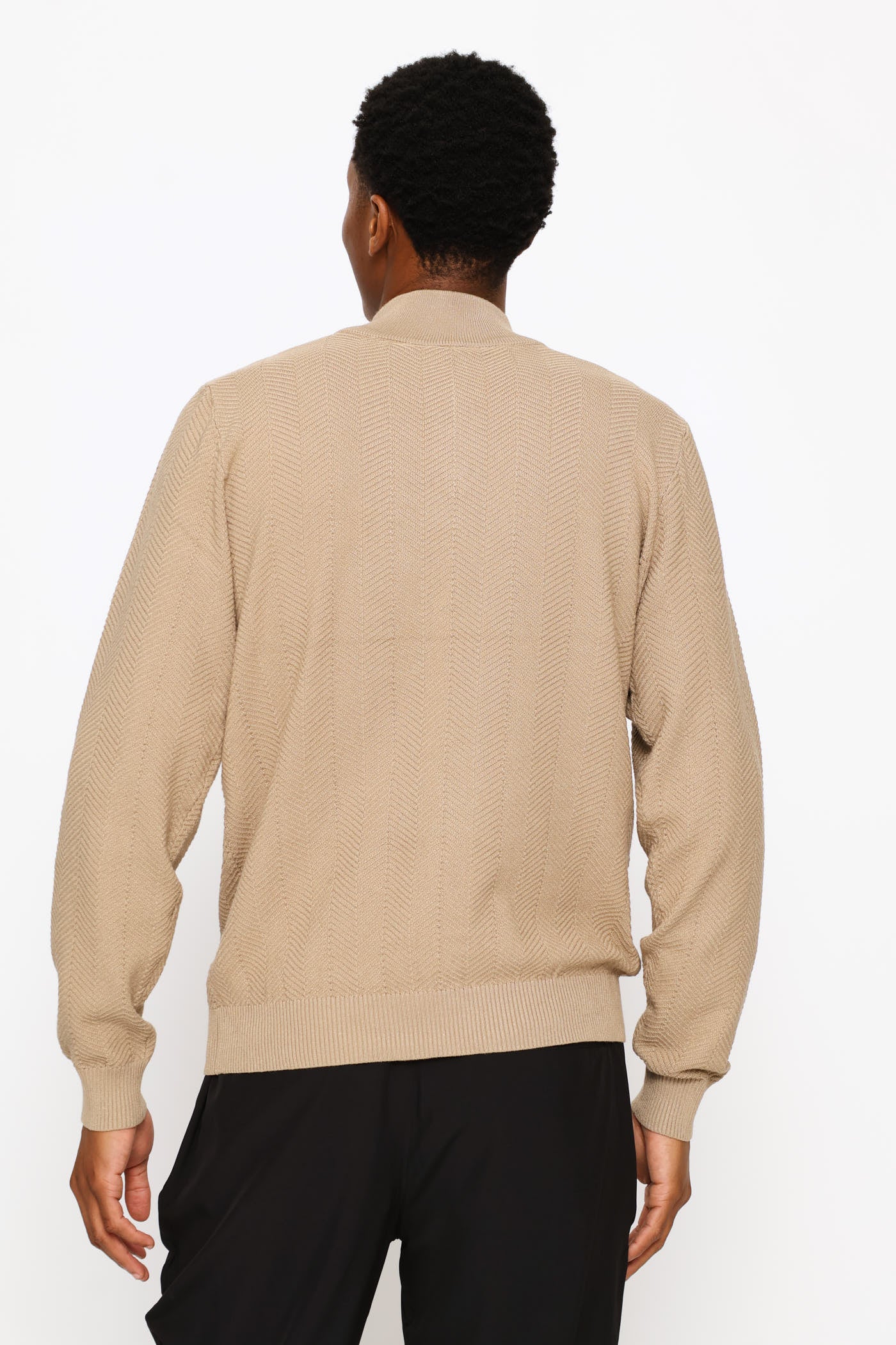 Long Sleeve Textured Weave Quarter Zip Pullover - Taupe Melange - Image 4