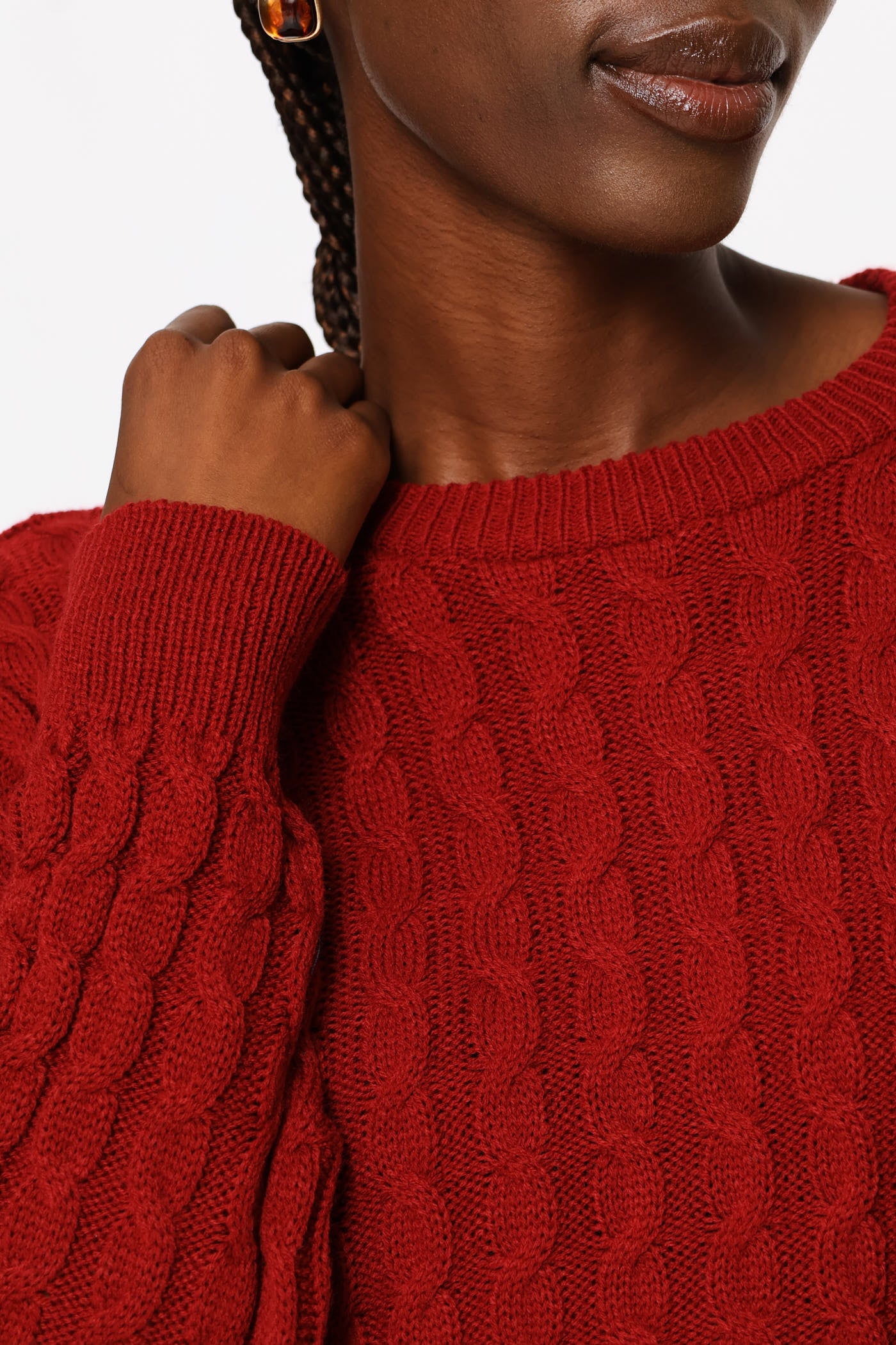Long Sleeve Wide Cable Pullover - Deep Red - Image 2