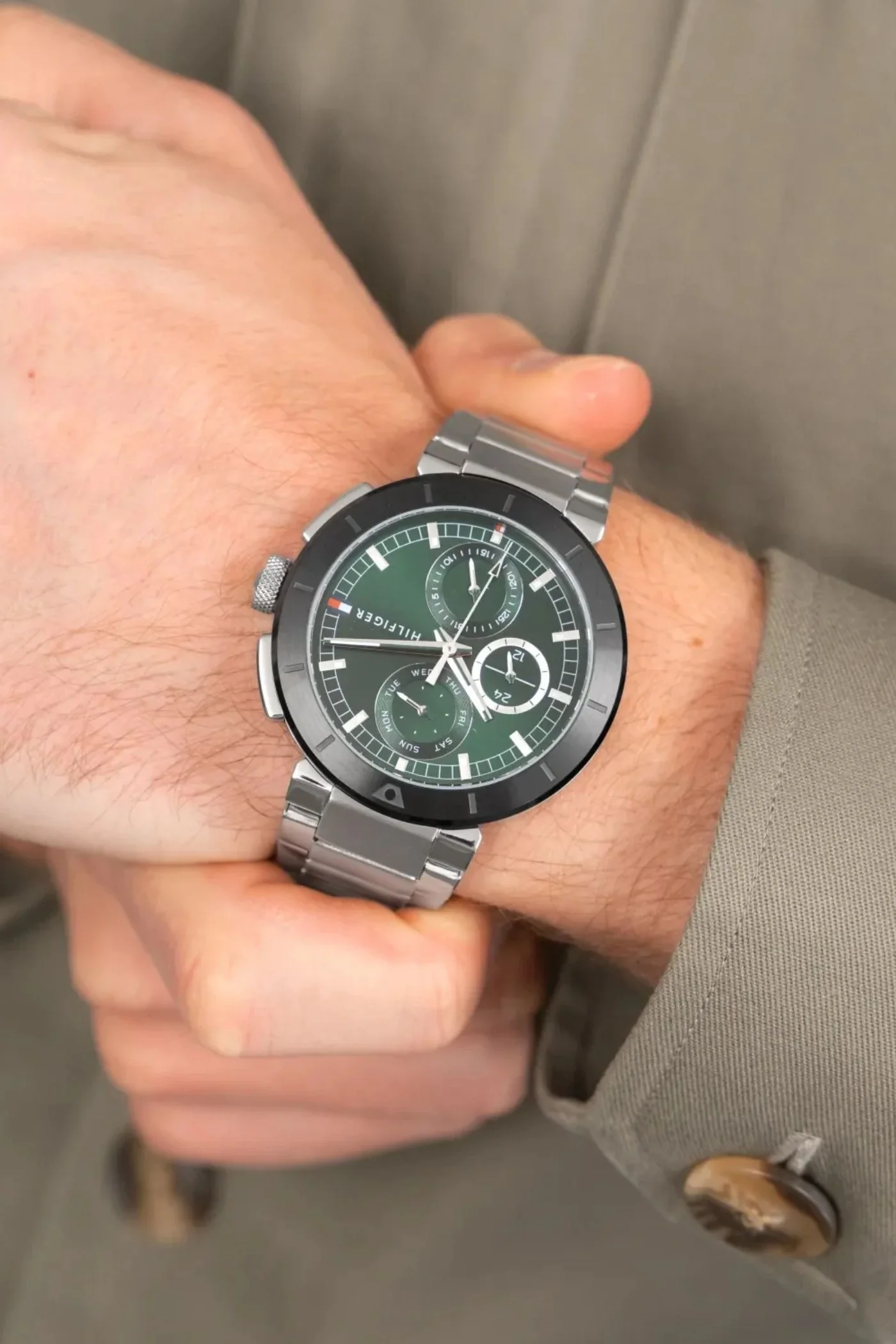 Lorenzo Green Dial Stainless Steel Watch - Silver - Image 2