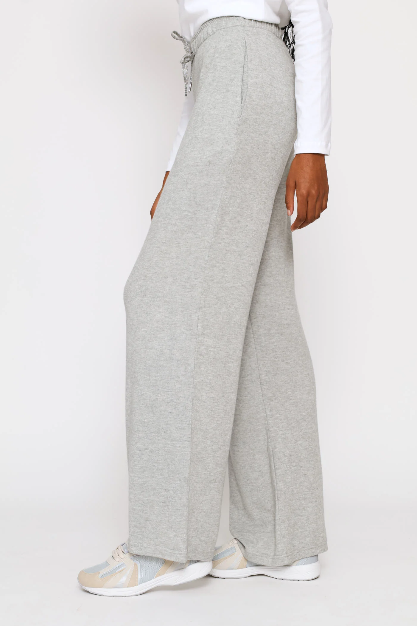 Luxe Leisure Wide Leg Trackpants - Grey Melange - Image 3