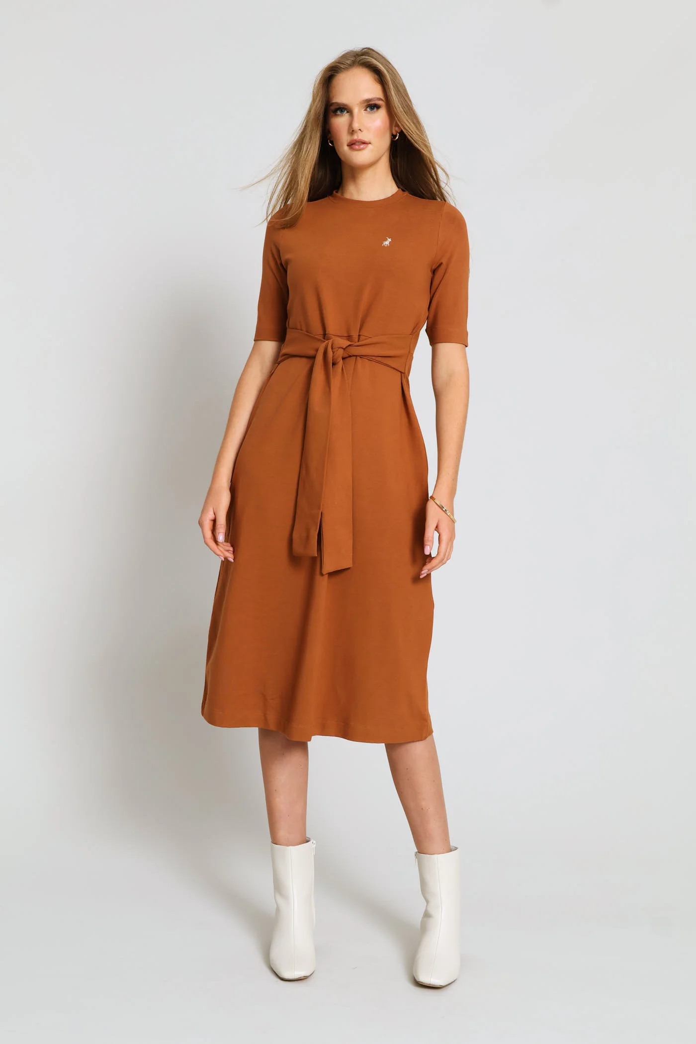 Melody Casual Wrap Dress - Burnt Orange