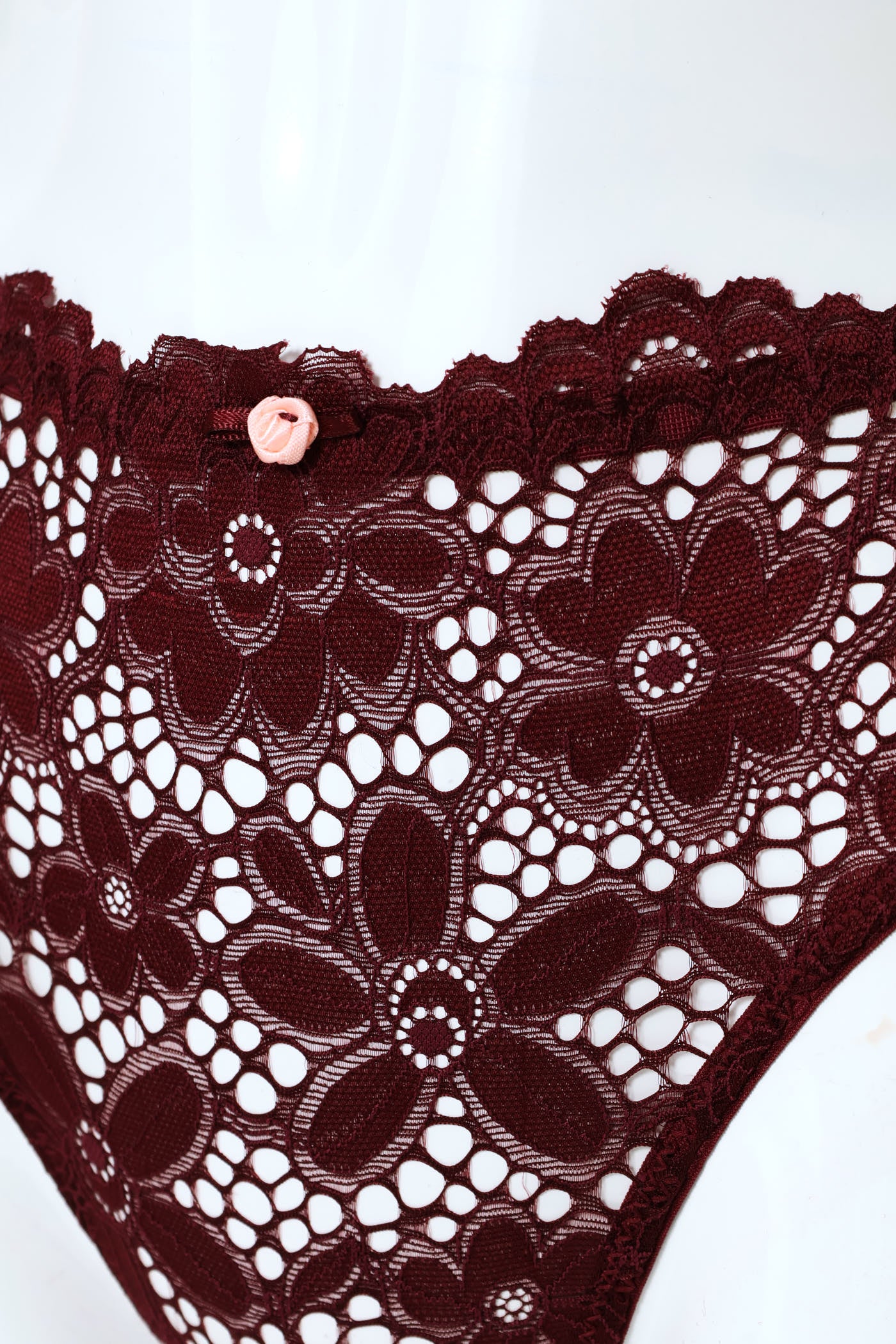 Mesh Lace Bikini Panty - Burgundy - Image 3