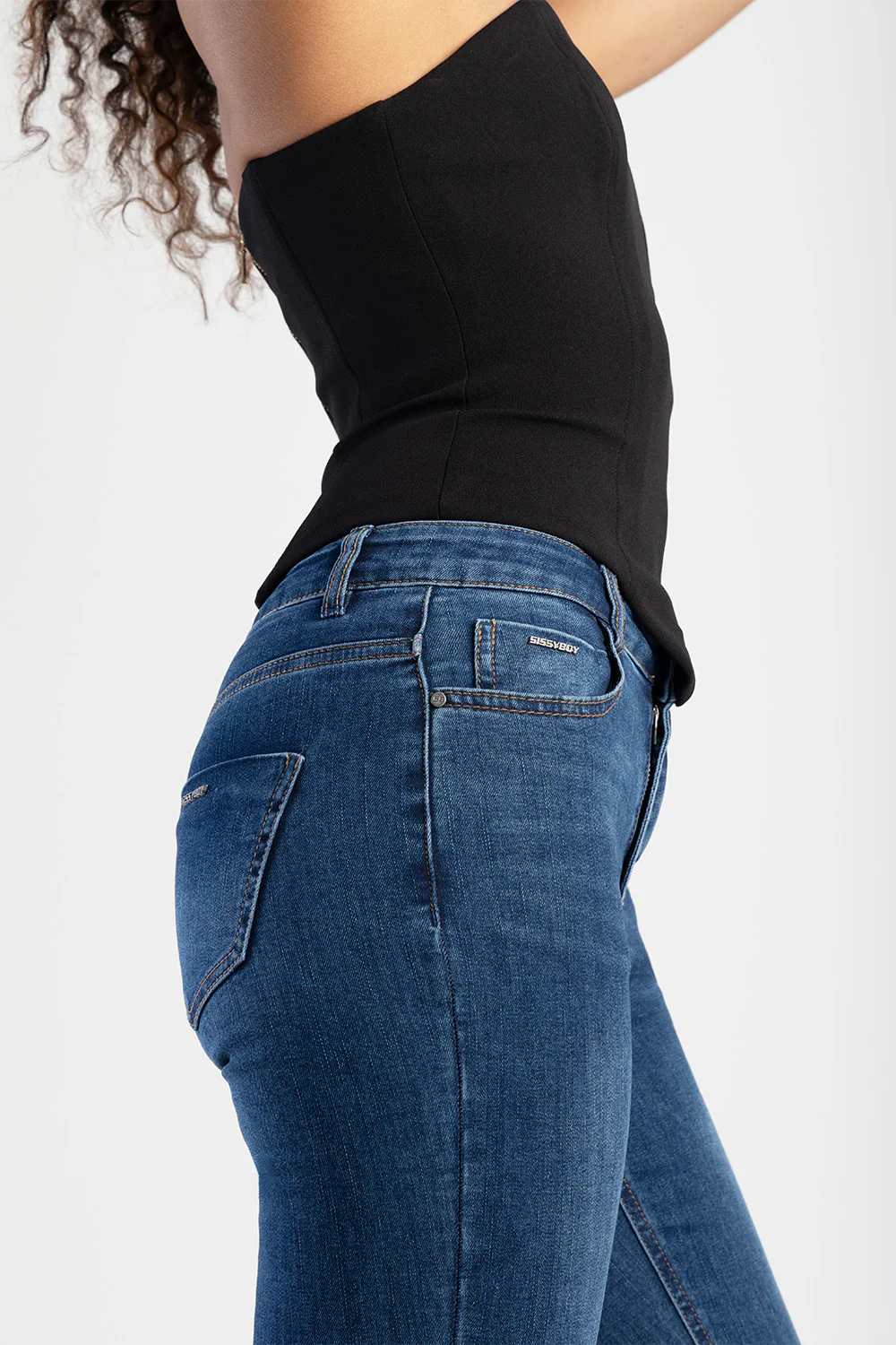 Mid-Waist Skinny Denim Jeans - Medium Wash - Image 3
