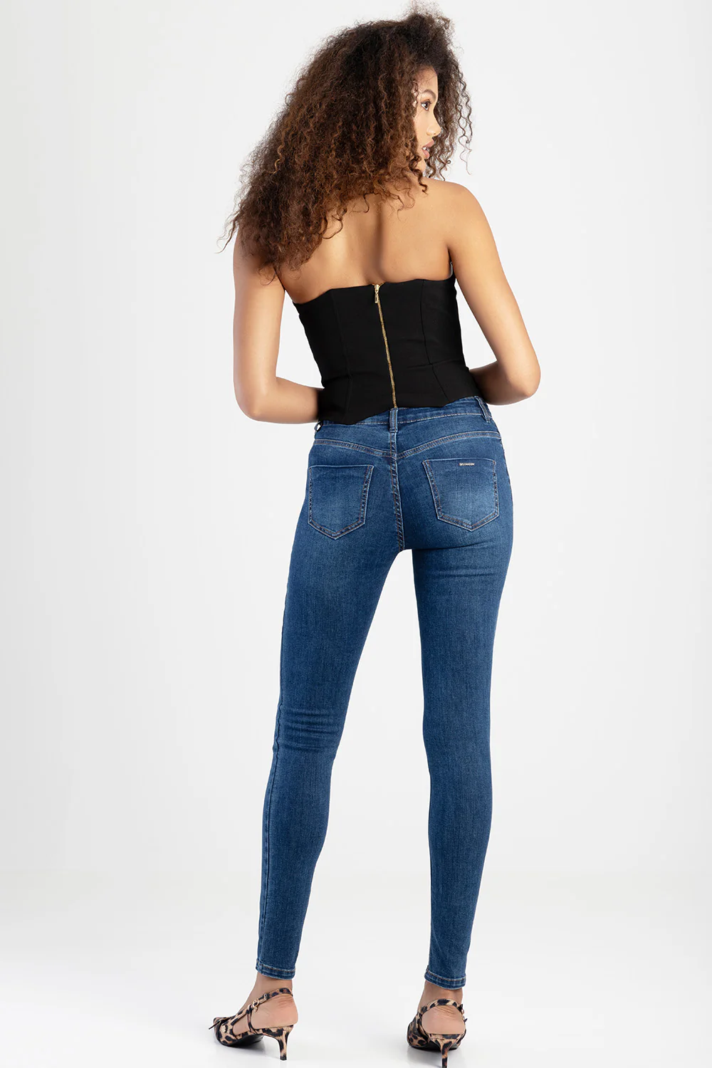 Mid-Waist Skinny Denim Jeans - Medium Wash - Image 4
