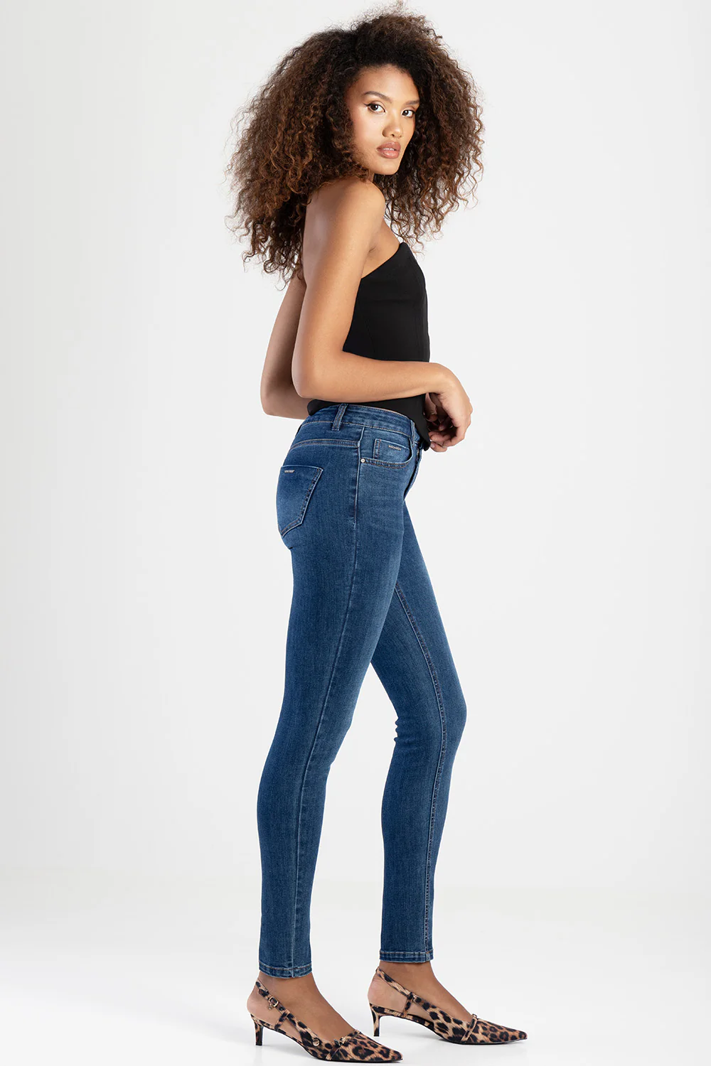 Mid-Waist Skinny Denim Jeans - Medium Wash - Image 6