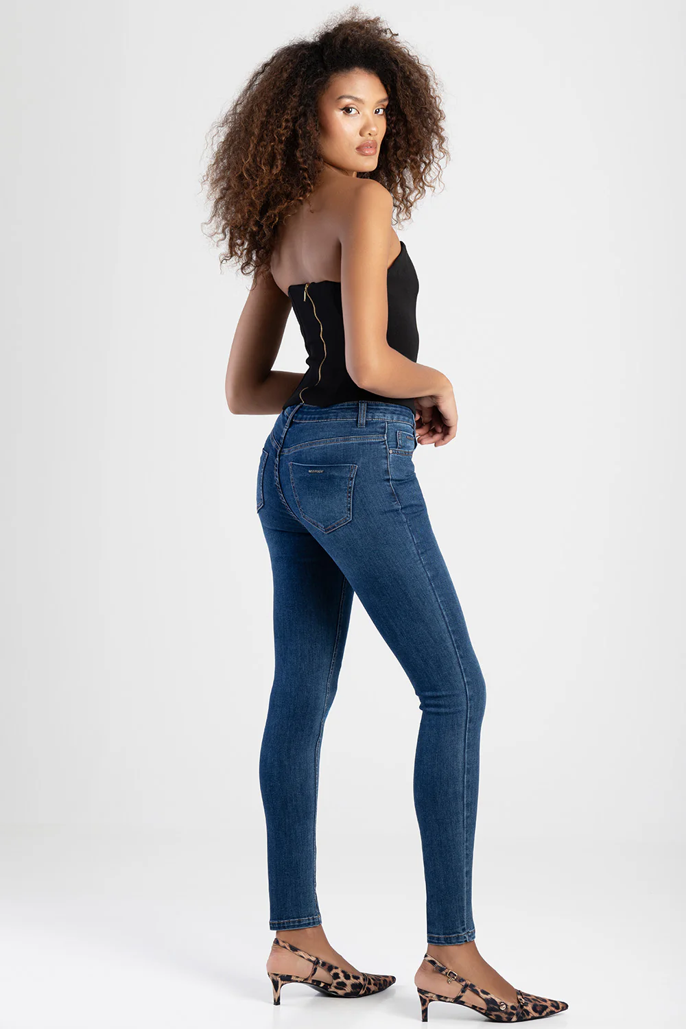 Mid-Waist Skinny Denim Jeans - Medium Wash - Image 7