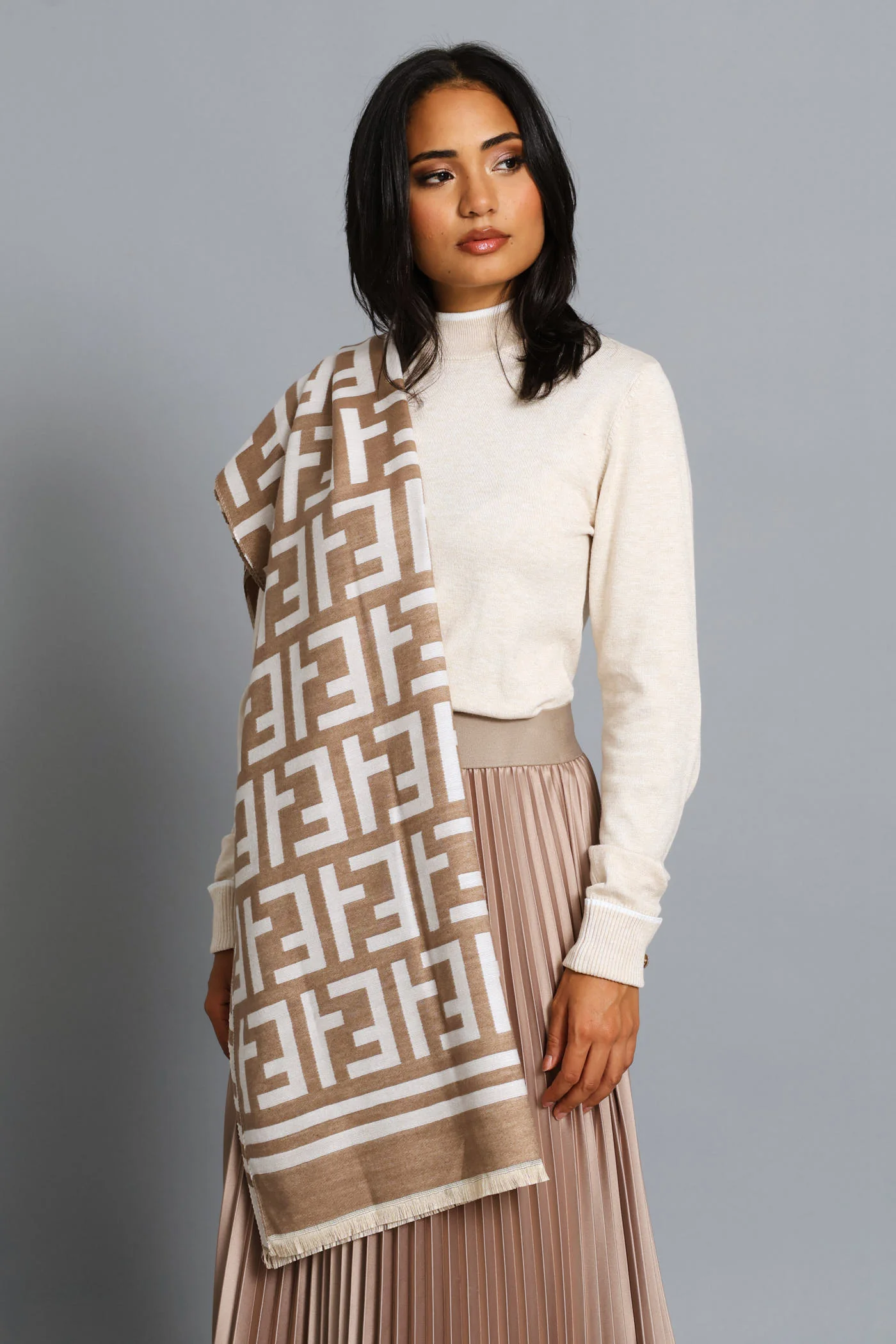 Monogram Scarf - Cream/Stone