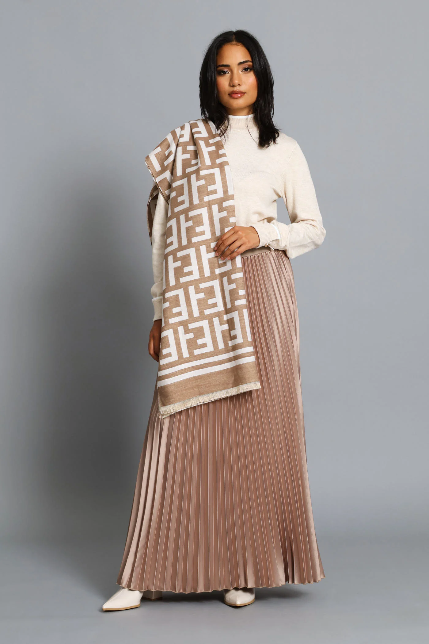 Monogram Scarf - Cream/Stone - Image 6