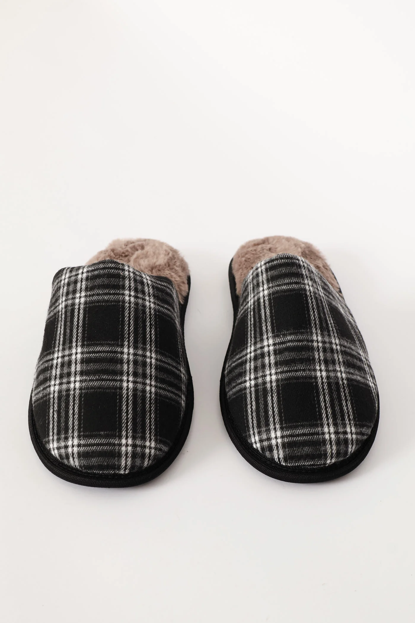 Open Back Check Upper Slipper - Black/Grey