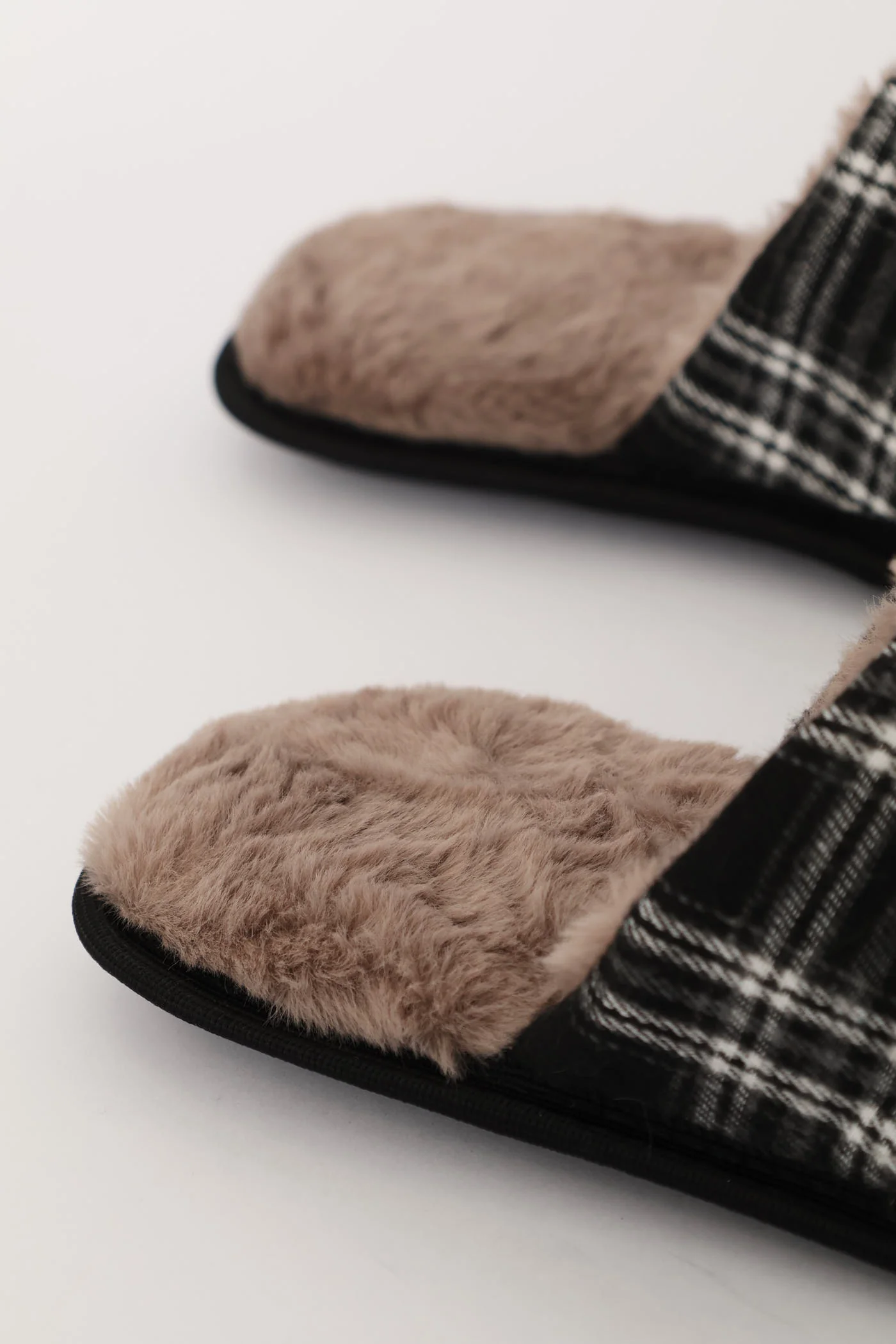 Open Back Check Upper Slipper - Black/Grey - Image 2