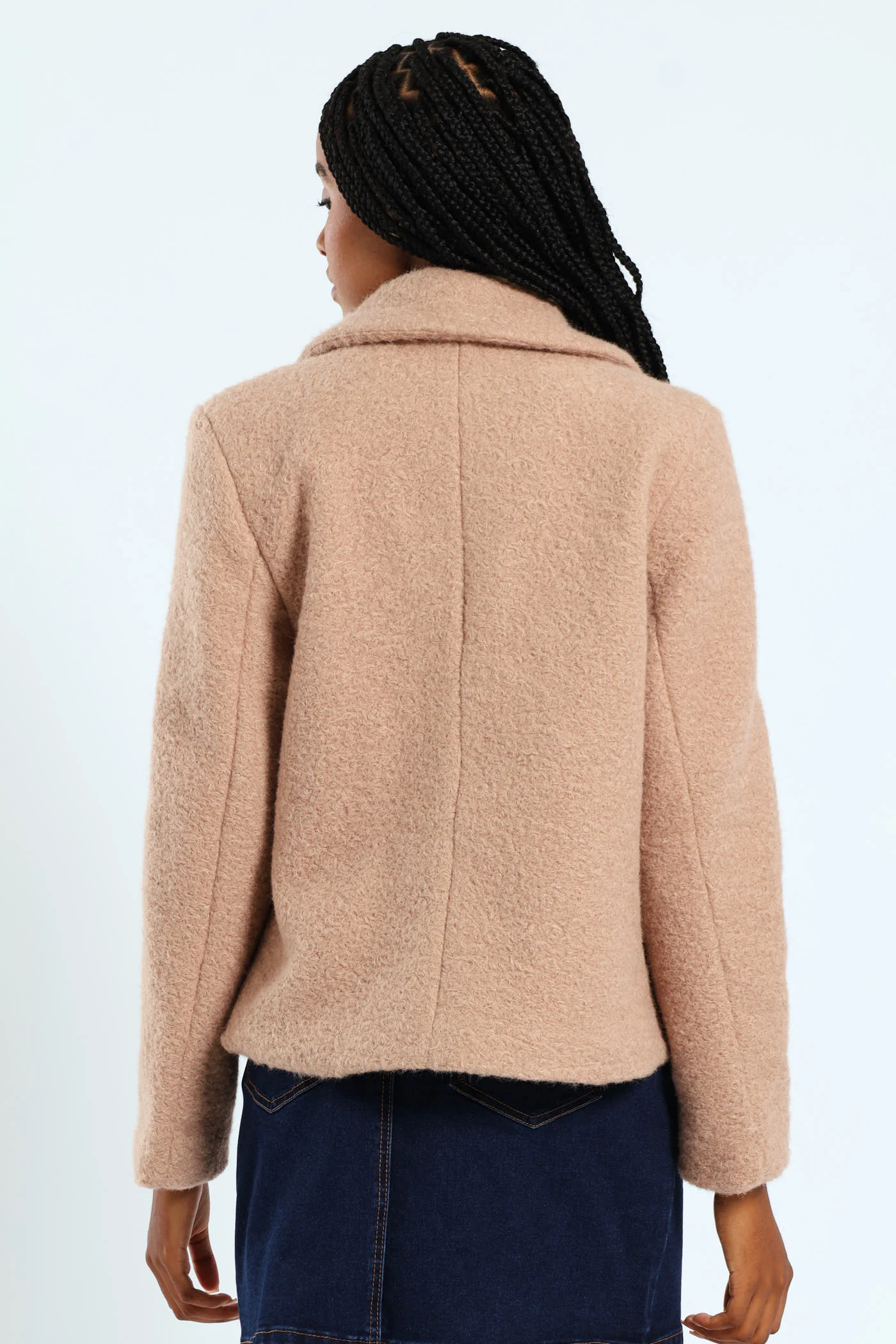 Oversized Boucle Double Breasted Jacket - Latte - Image 4