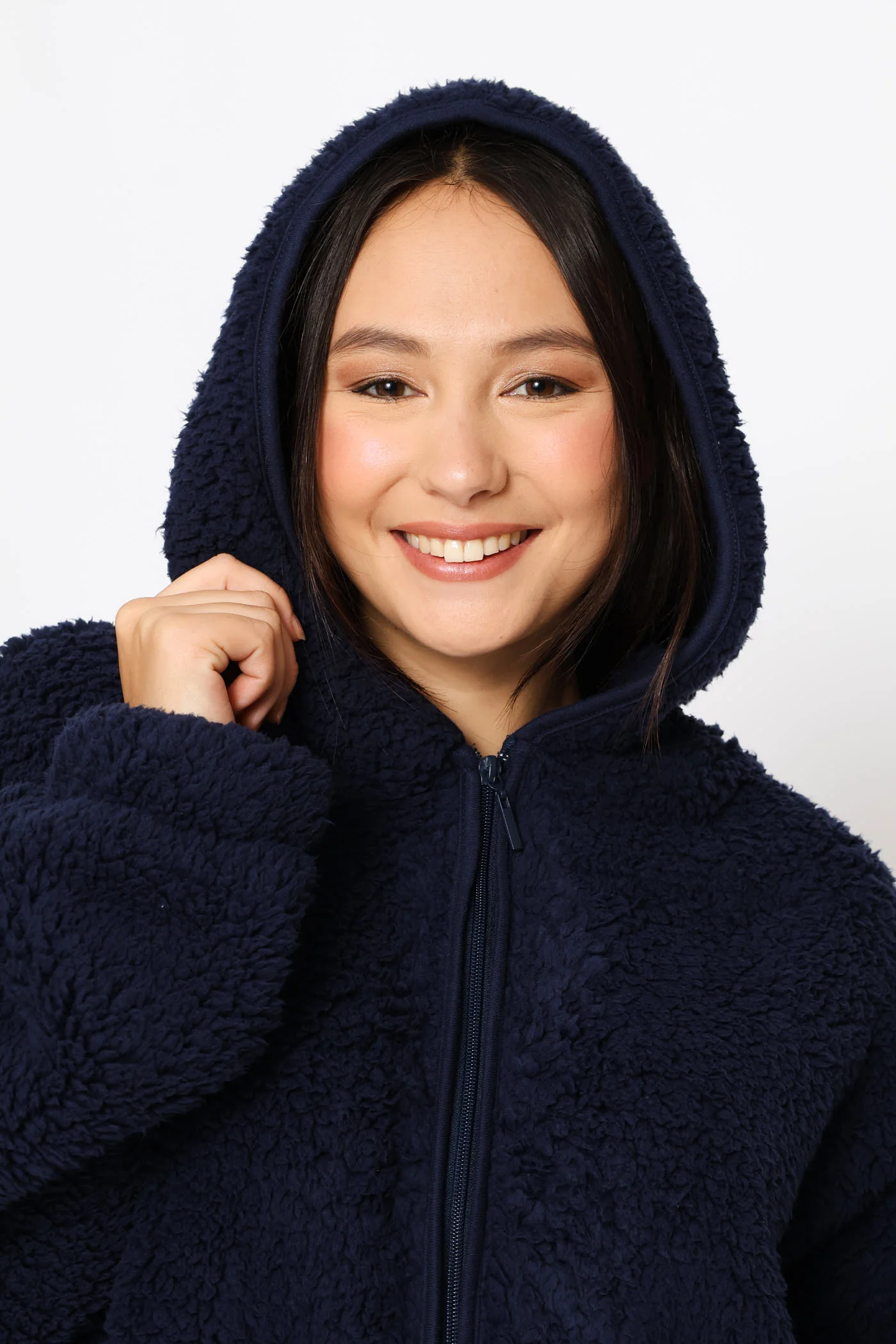 Oversized Zip Through Sherpa Gown - Navy - Image 6