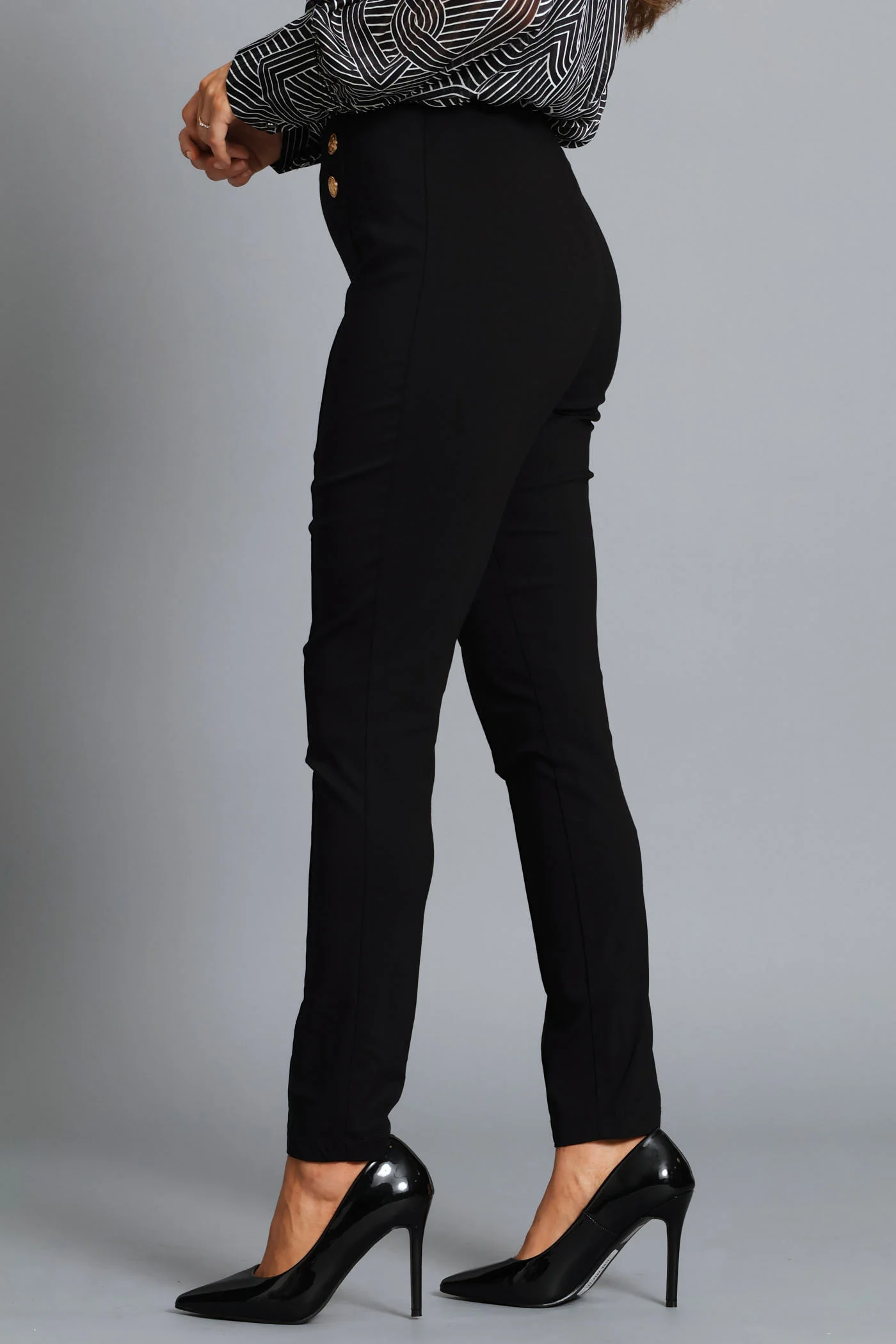 Panelled Button Skinny Pant - Black - Image 4