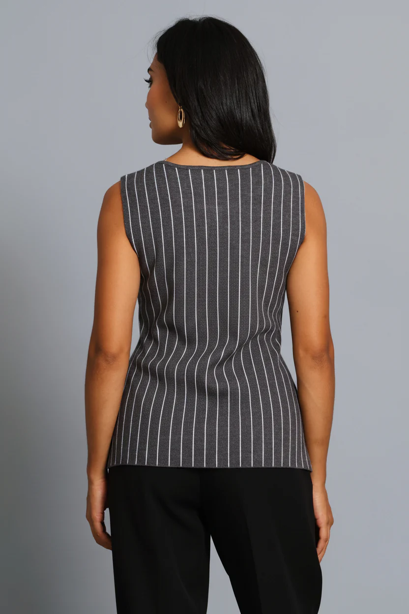 Pinstripe Knitwear Waistcoat - Grey - Image 4