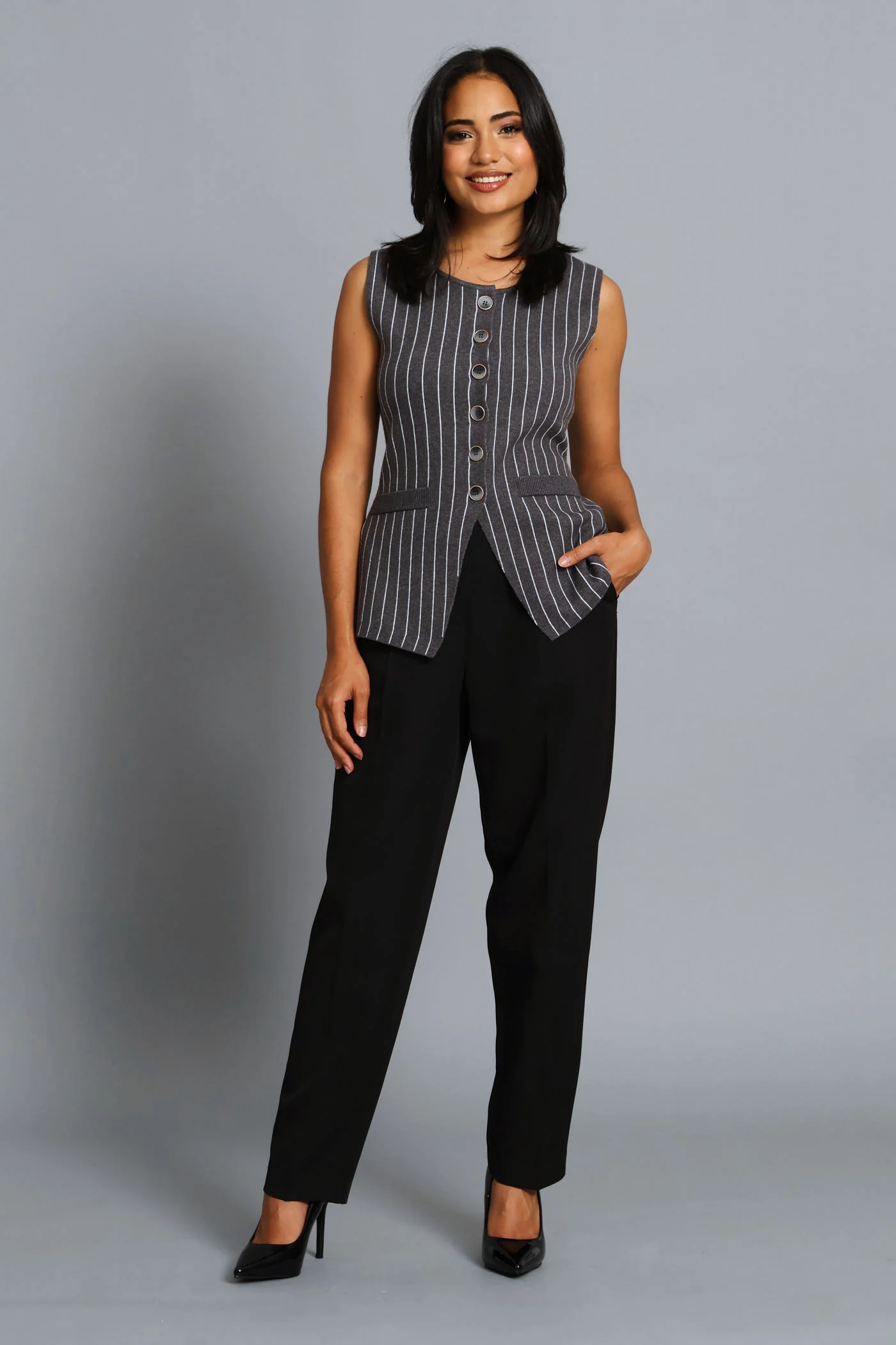 Pinstripe Knitwear Waistcoat - Grey - Image 5