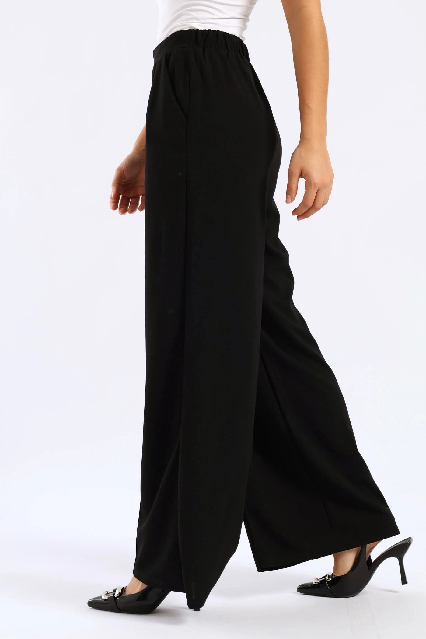 Pintuck Pull Up Wide Leg Pant - Black - Image 3